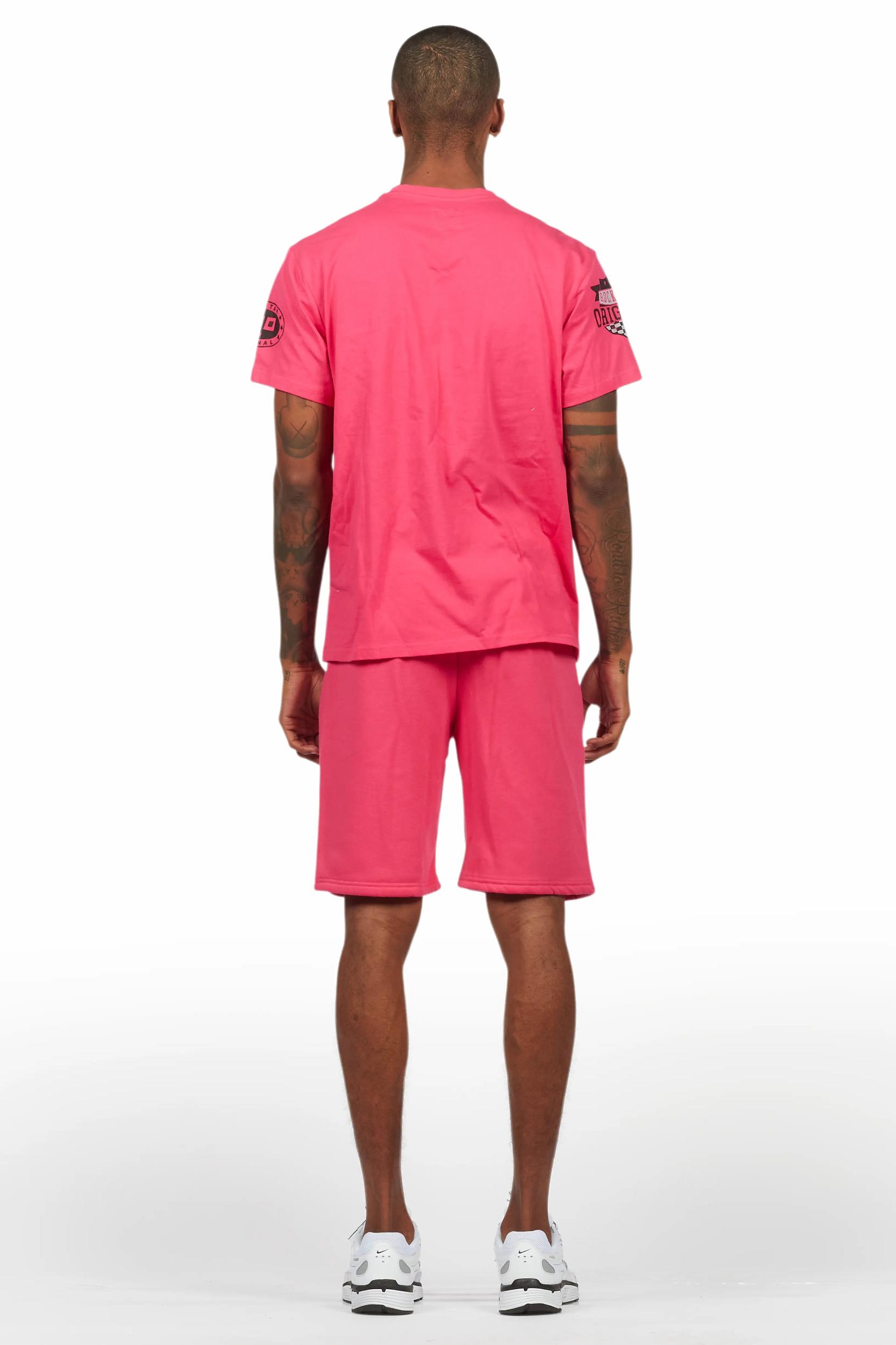 Amos Fuschia/Black Graphic T-Shirt Short Set Male Product Image