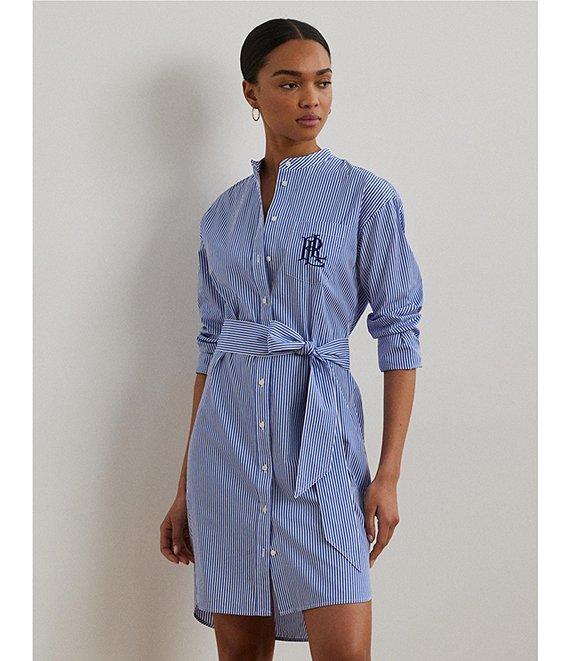 Lauren Ralph Lauren Broadcloth Striped Belted Shirt Dress Product Image