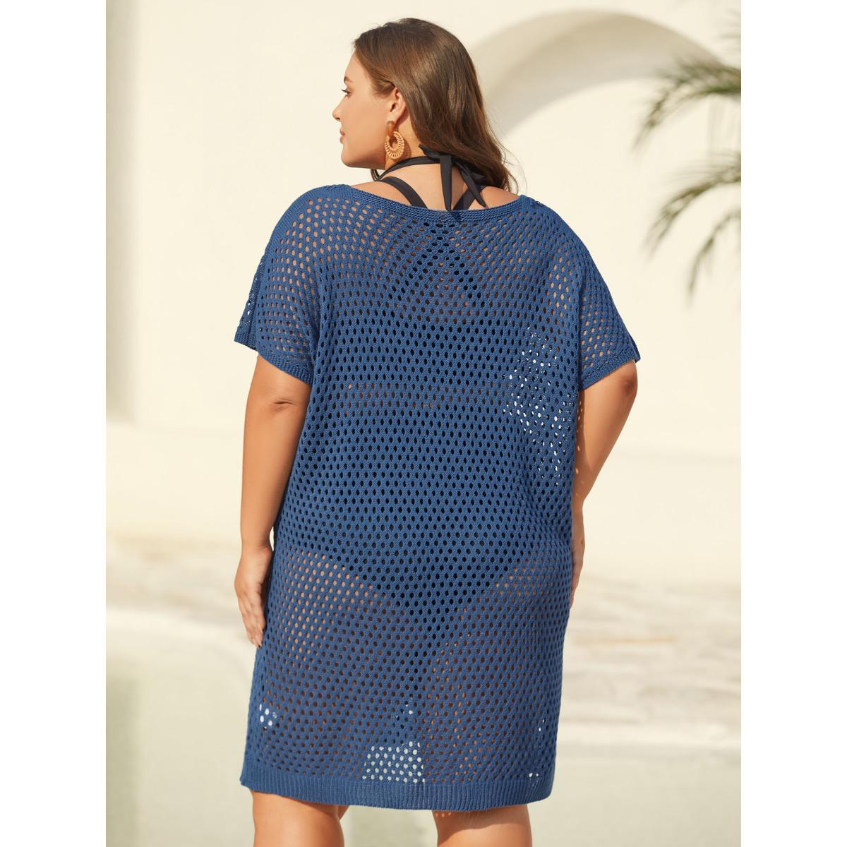 Plus Size Cut-Out Round Neck Swim Cover-Up Women's Swimwear Aegean Beach Loose Texture Curve Swim Cover Ups BloomChic 26/4X Product Image