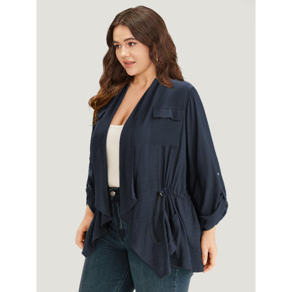 Plus Size Supersoft Essentials Plain Pocket Asymmetrical Drawstring Coat Women Indigo Plain Pocket Dailywear Jackets BloomChic 10/M Product Image