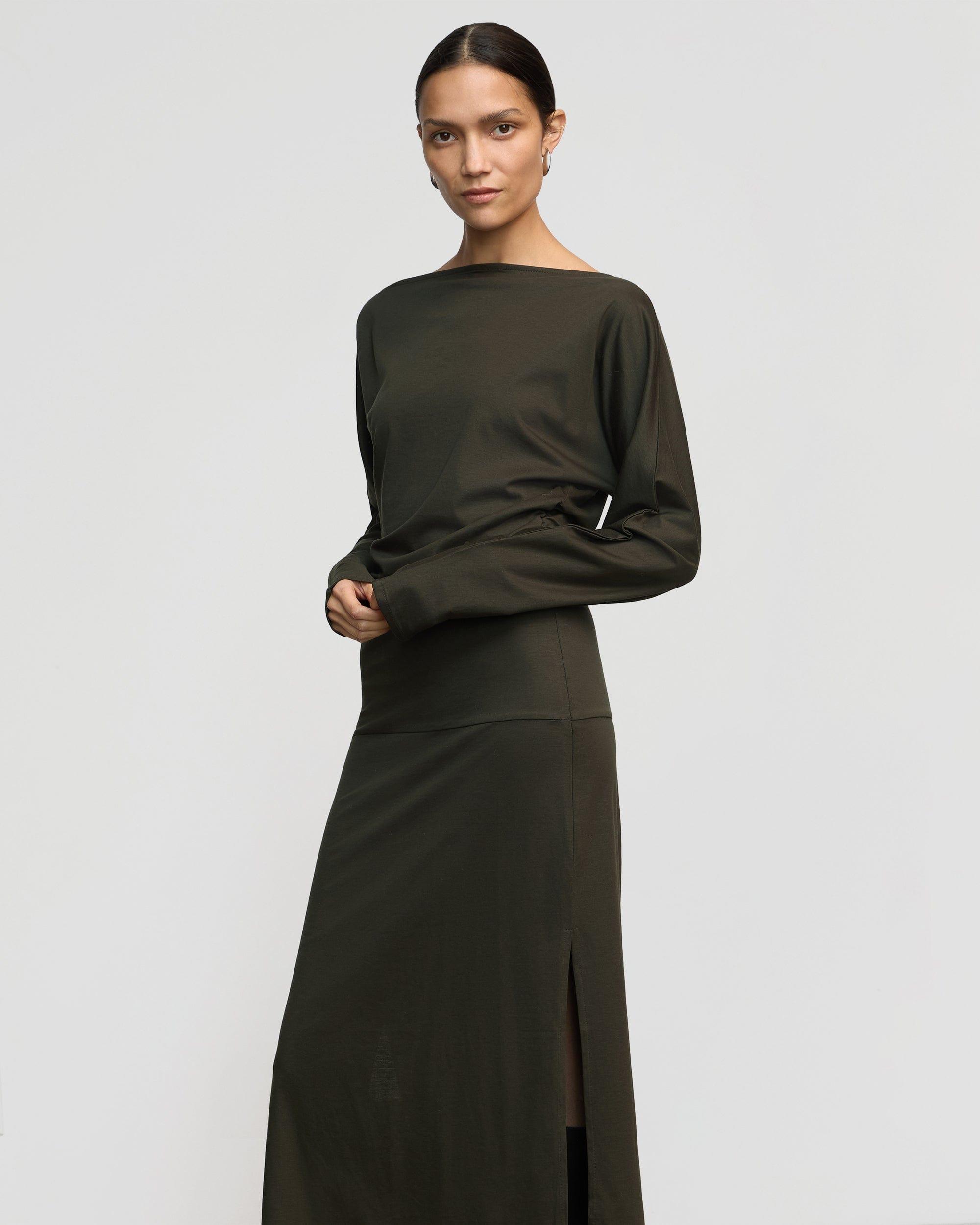 Kezia Off-Shoulder Satin Jersey Dress Product Image