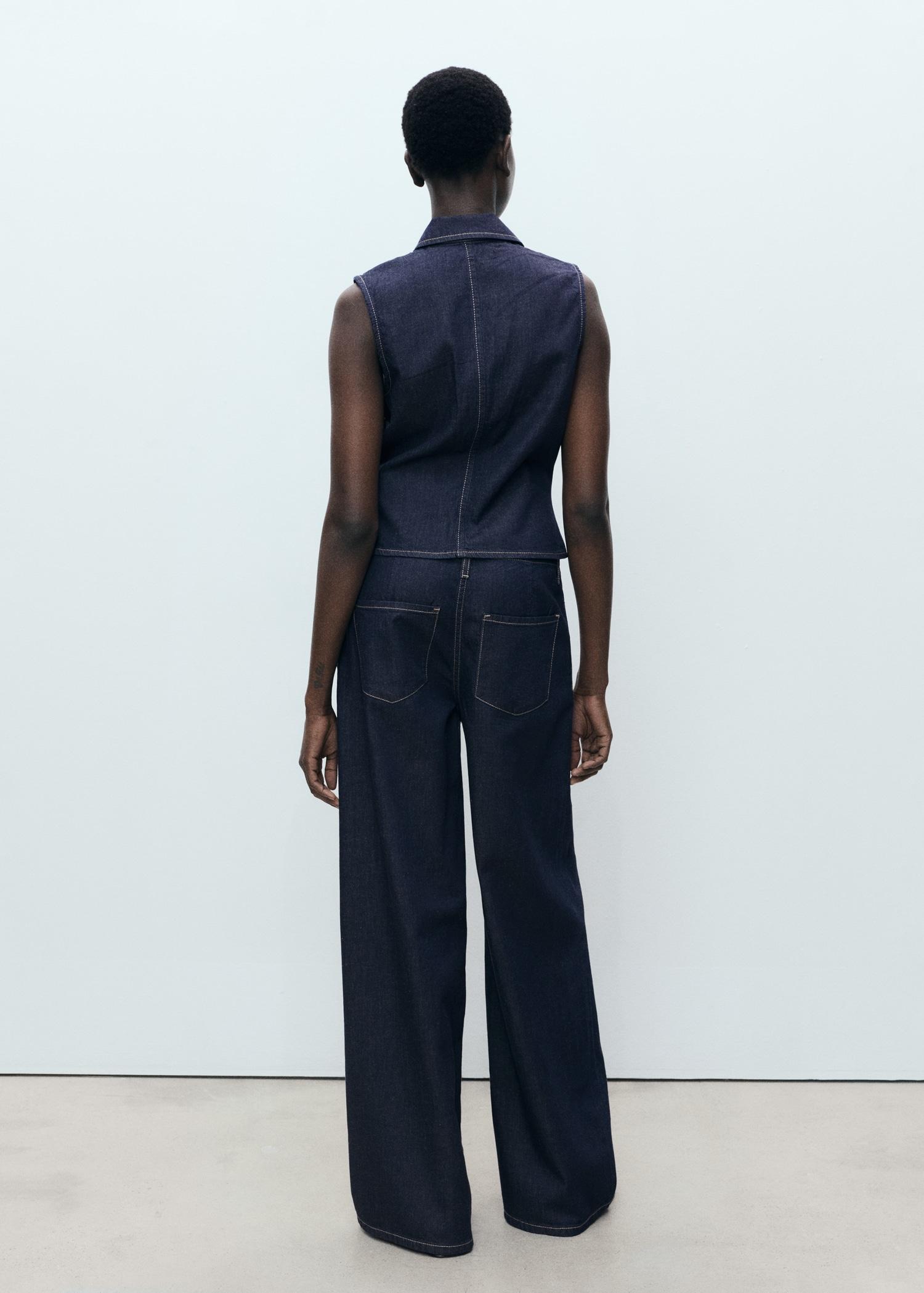 Wide-leg denim pants with belt - Women | MANGO USA Product Image