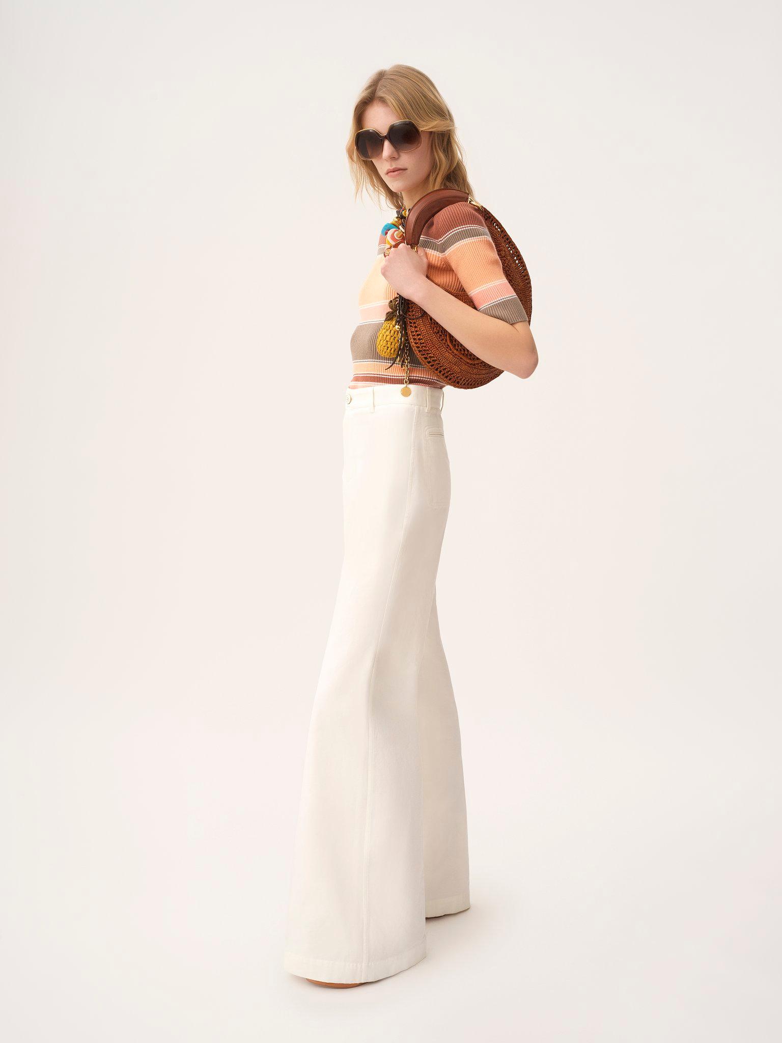 High-rise flared pants in cotton canvas Product Image