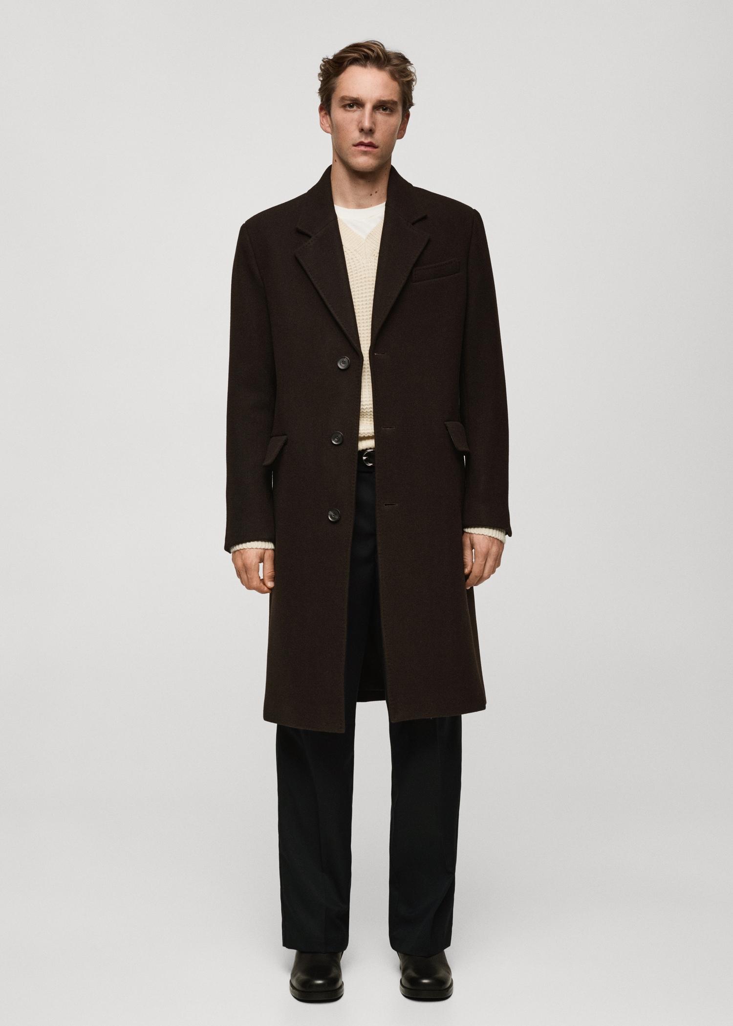 Relaxed-fit long wool coat - Men | MANGO USA Product Image