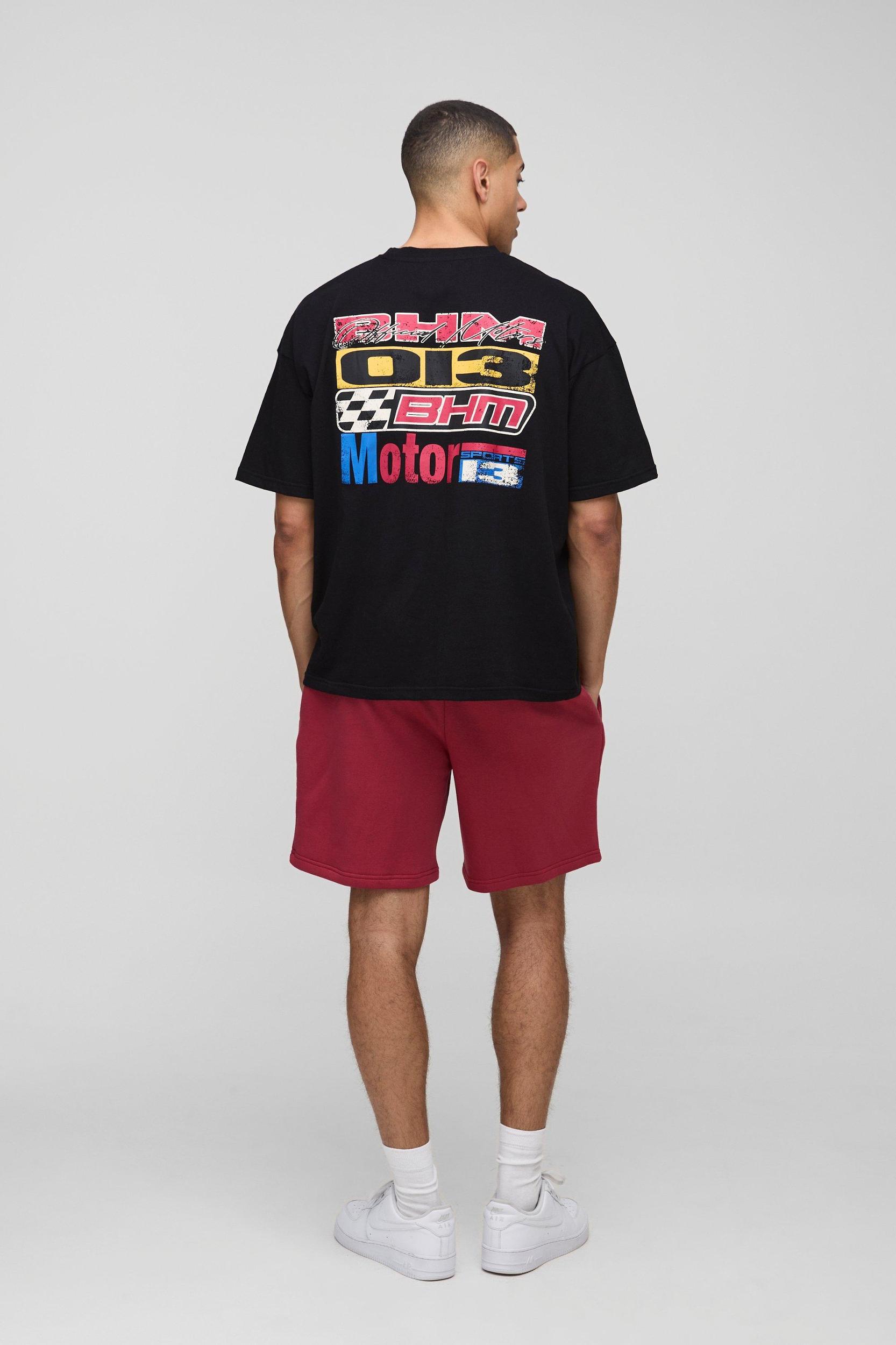 Oversized Moto T-Shirt & Short Set | boohooMAN USA Product Image