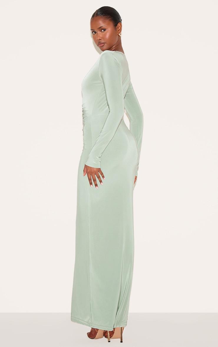  Sage Green Double Layer Plunge Ruched Maxi Dress Product Image