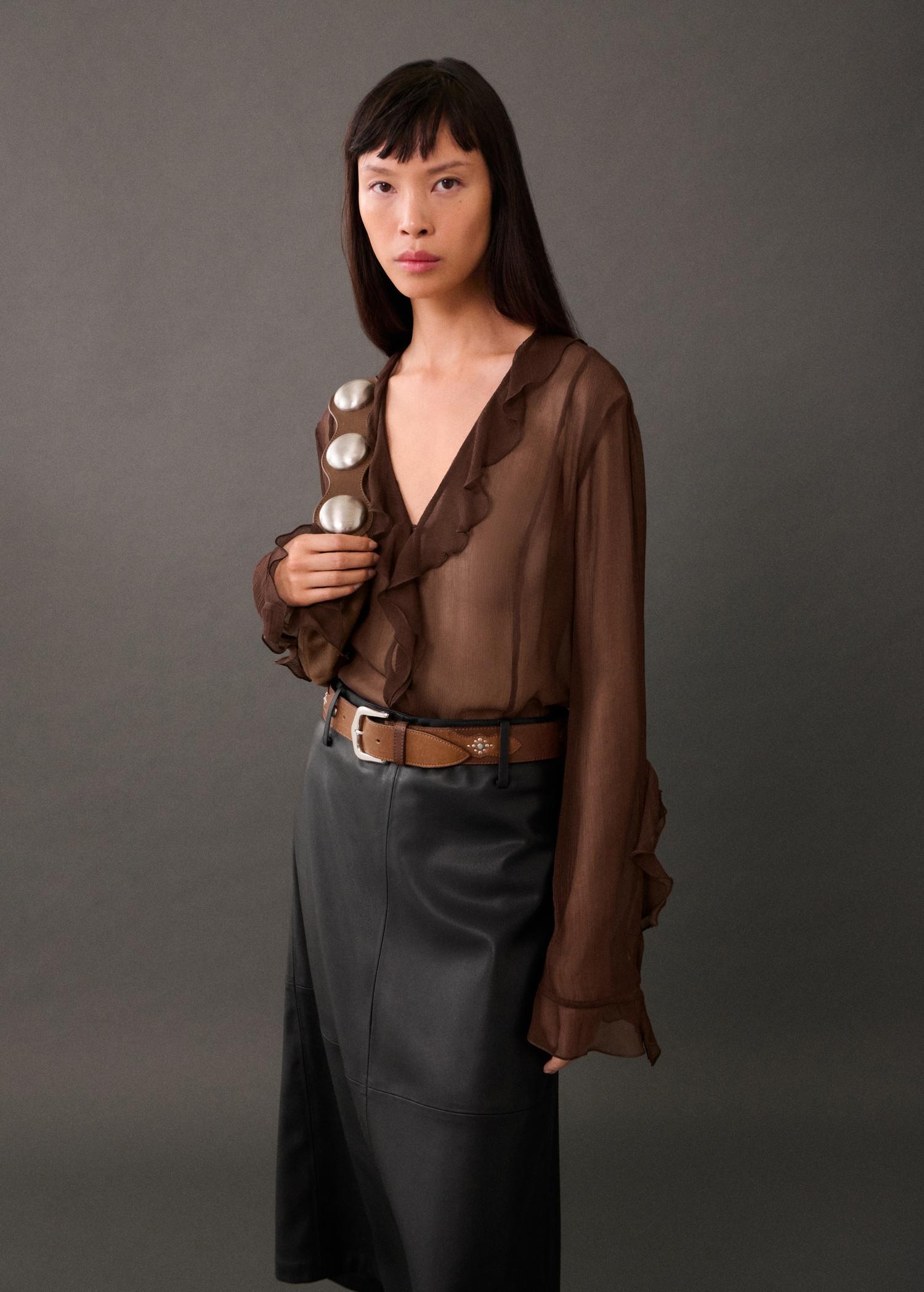 Leather-effect midi-skirt - Women | MANGO USA Product Image