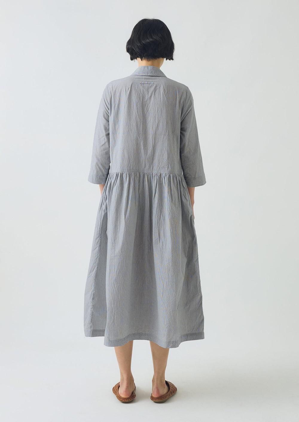 Fine Stripe Cotton Tie Shirt | Ecru/Slate Product Image