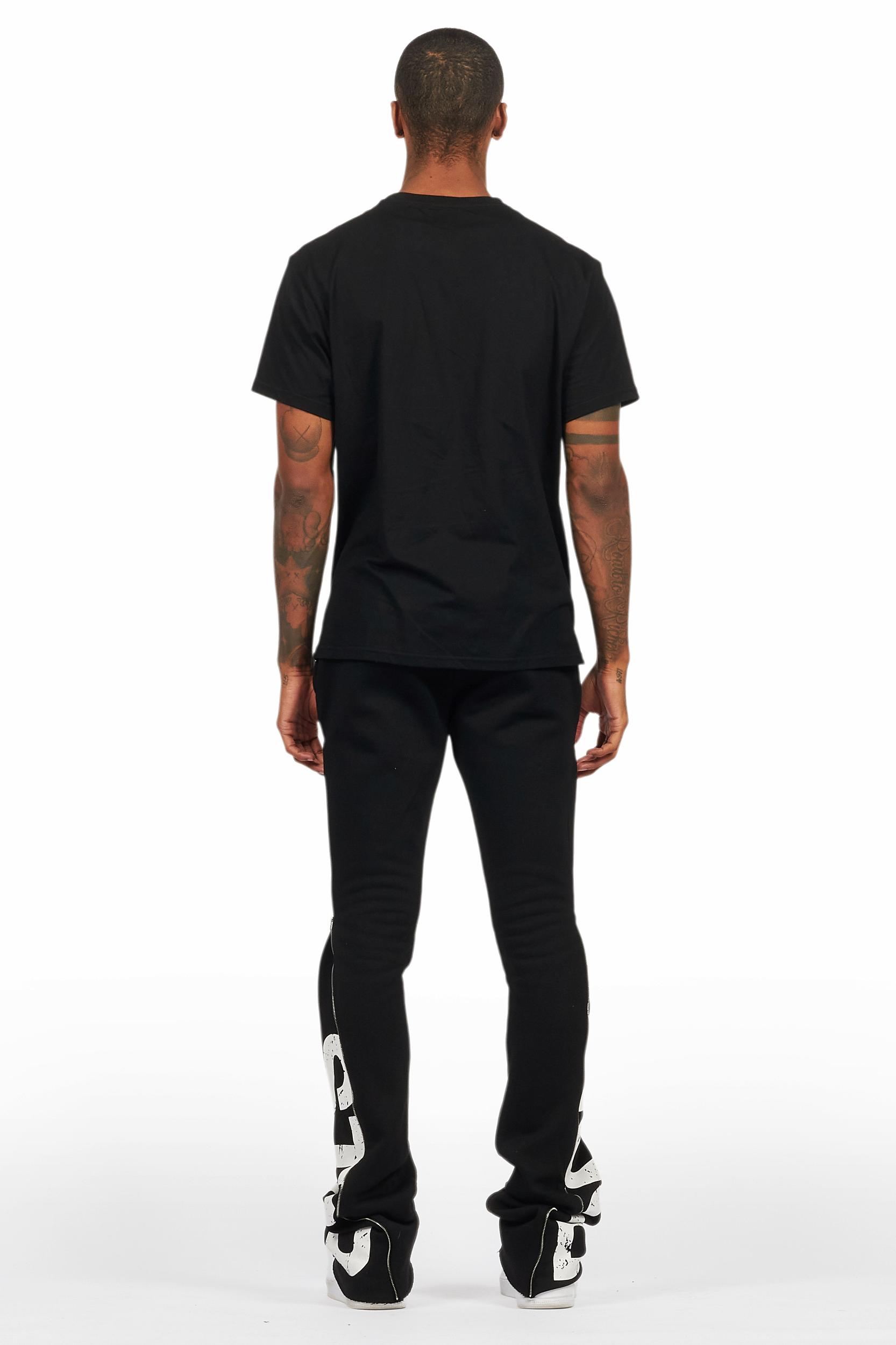 Deniska Black T-Shirt/Baggy Stacked Flare Track Set Male Product Image