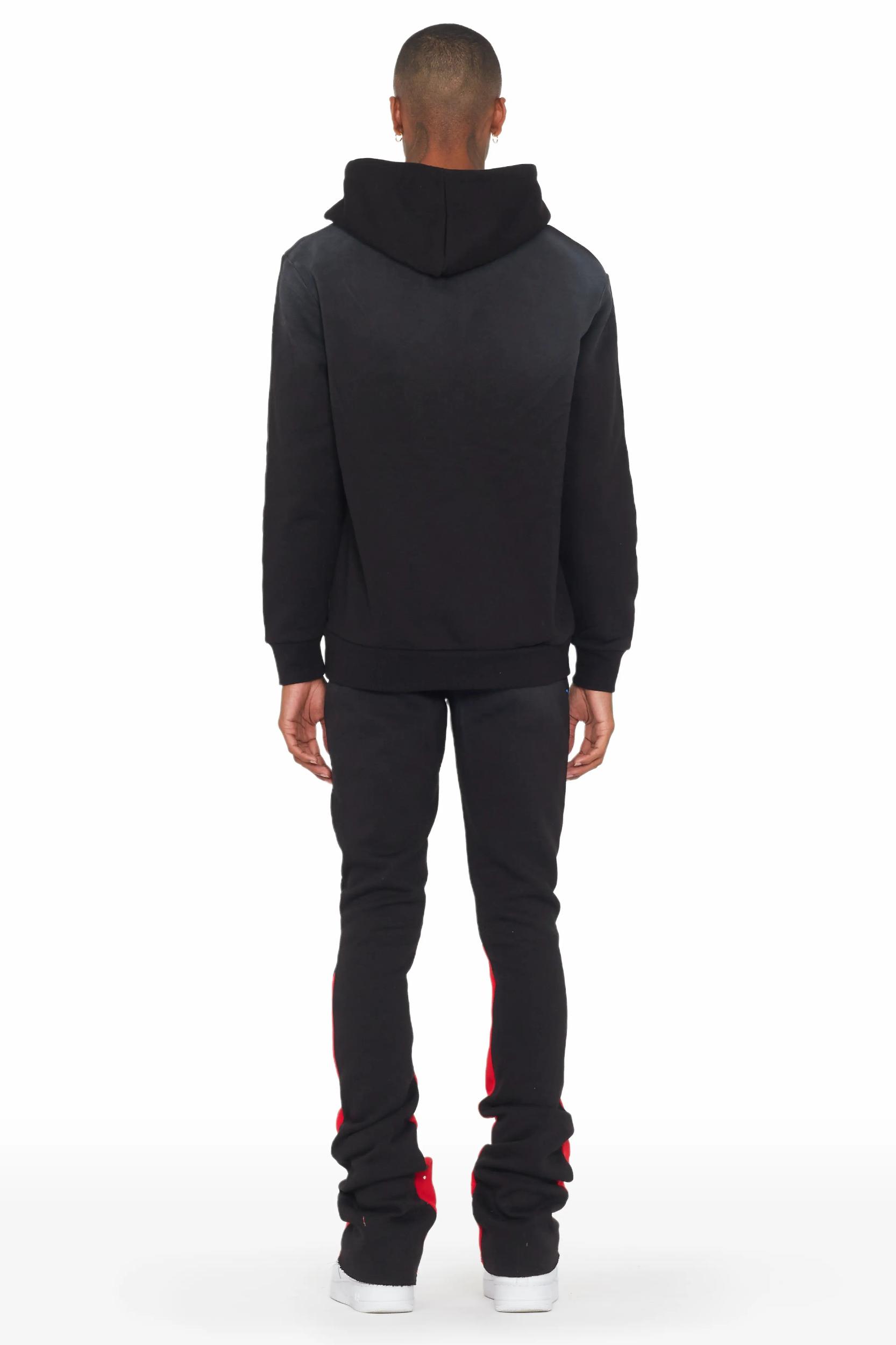 Rockstar Art Dist. Black/Red Hoodie/Stacked Flare Pant Set Male Product Image