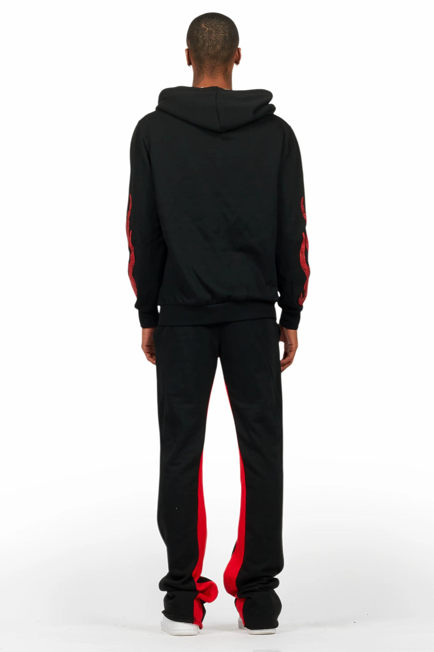 Amos Black/Red Hoodie/Baggy Track Pant Set Male Product Image
