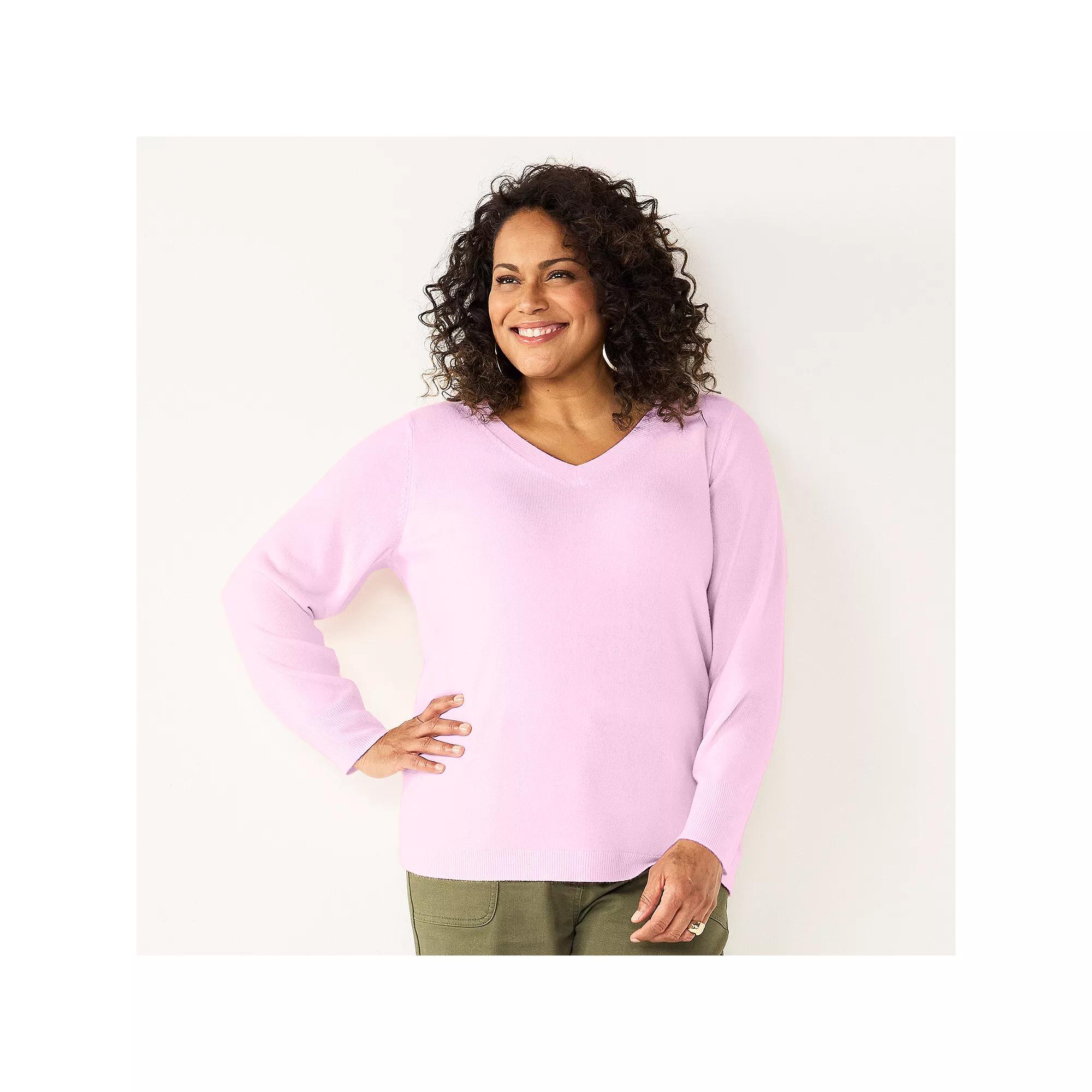 Plus Size Croft & Barrow® Extra Soft V-Neck Sweater, Women's, Size: 2XL, Ivory Product Image