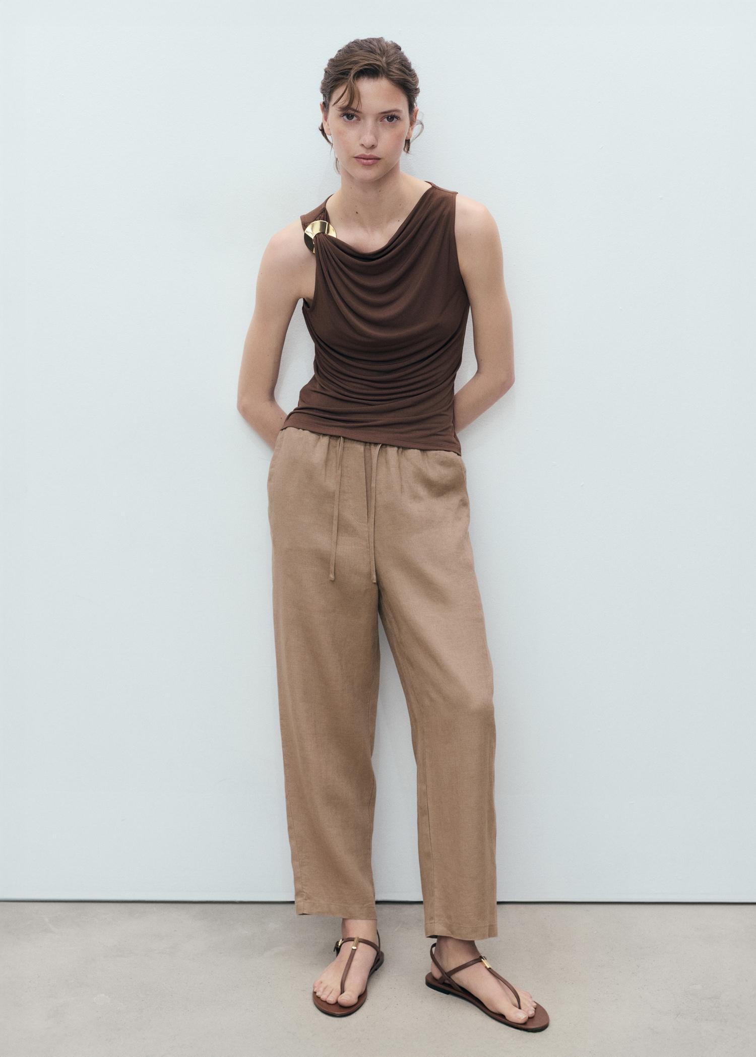 Linen pants with drawstring - Women | MANGO USA Product Image