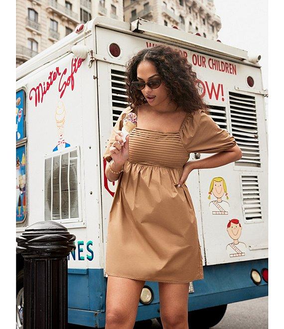 Steve Madden Inara Square Neck Short Sleeve Smocked Mini Babydoll Dress Product Image