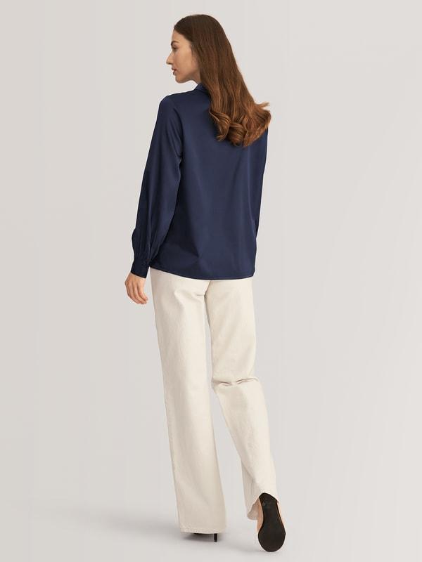 LILYSILK Business Blue Elegant Silk Blouse | Long Sleeves Style | Women Silk Navy Stand Collar Skin-Friendly and Breathable XS Product Image