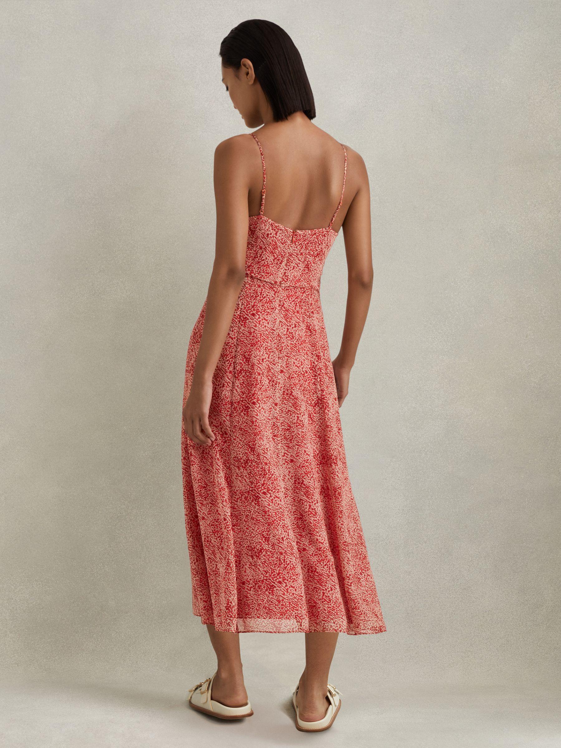 Petite Printed Belted Midi Dress in Red Product Image