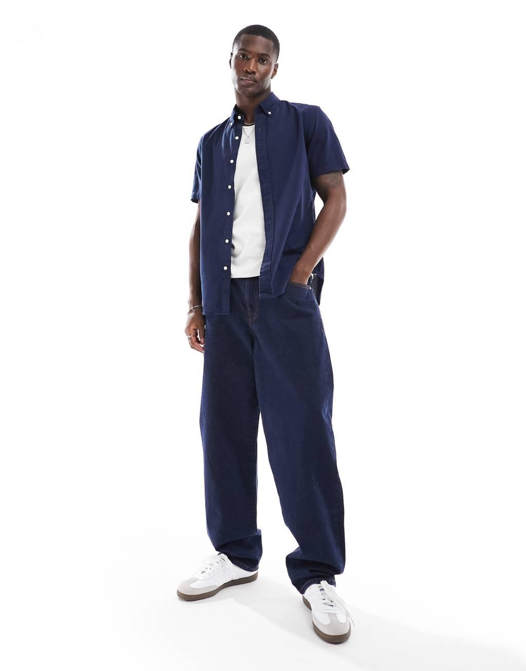 Polo Ralph Lauren icon logo short sleeve seersucker shirt in astoria navy Product Image