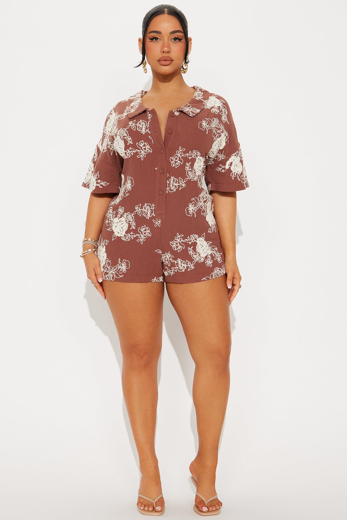Emilia Embroidered Romper - Brown/combo Product Image