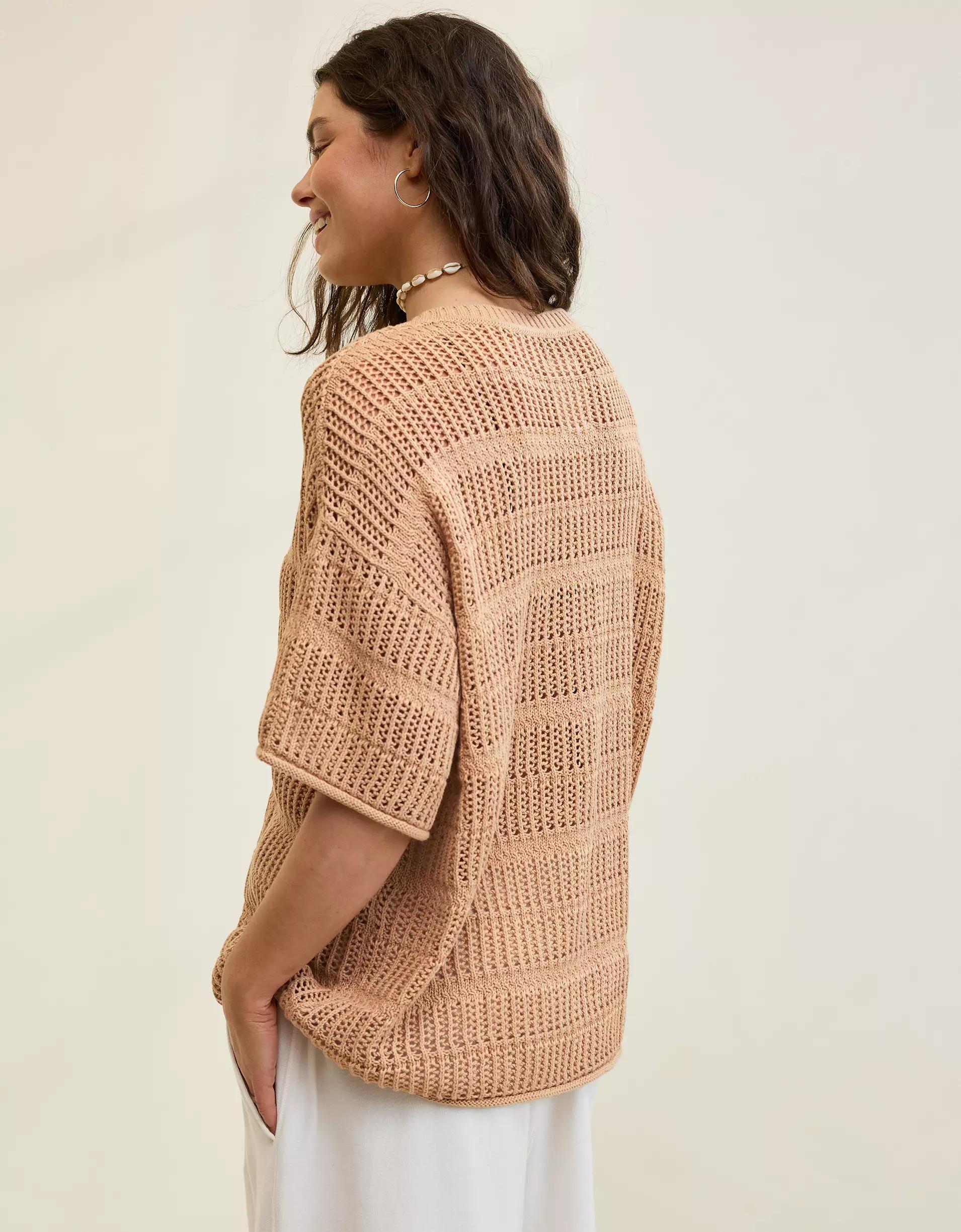 Aerie Crochet Oversized Short Sleeve Sweater Product Image