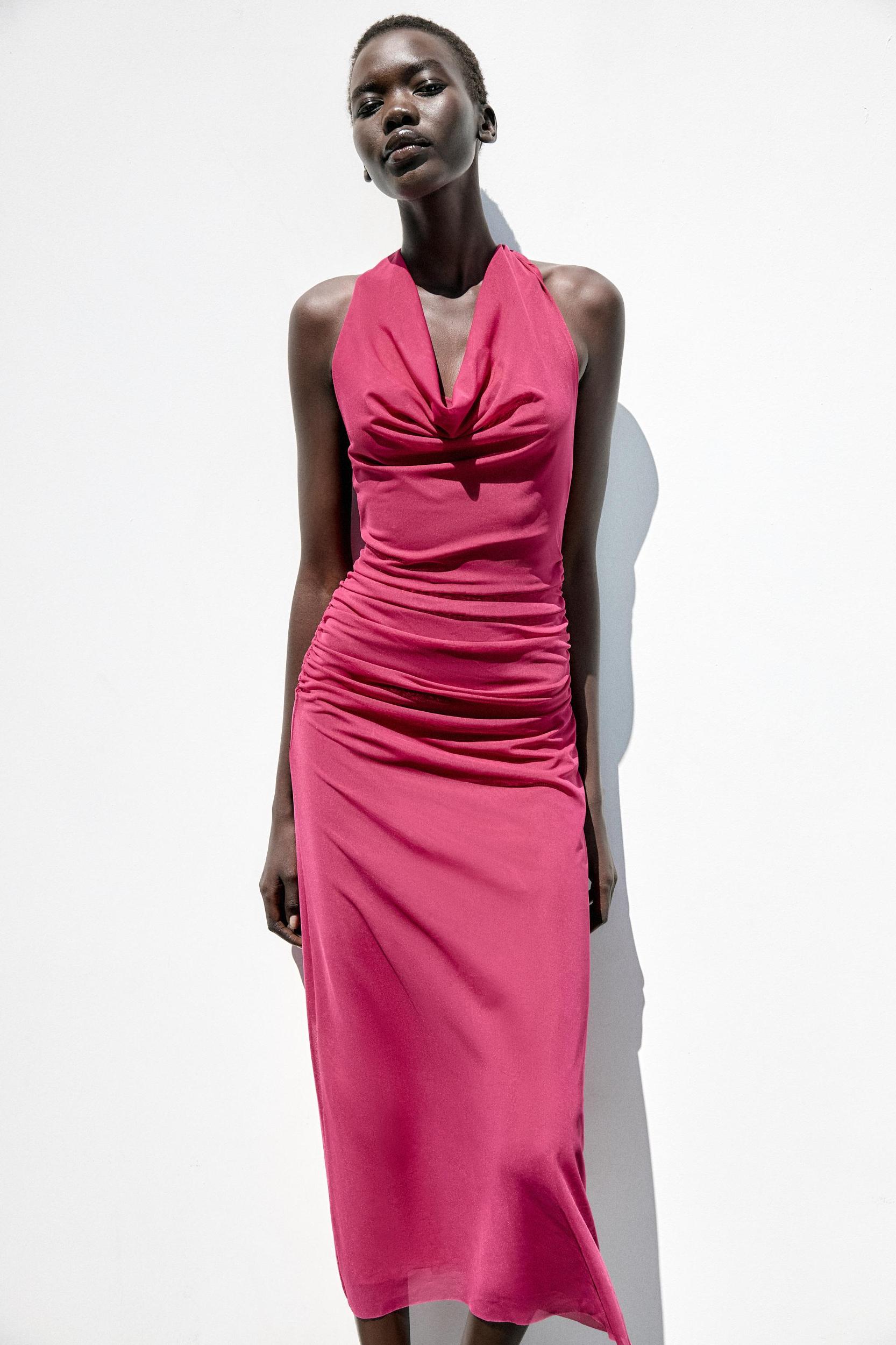 DRAPED HALTER TULLE DRESS Product Image