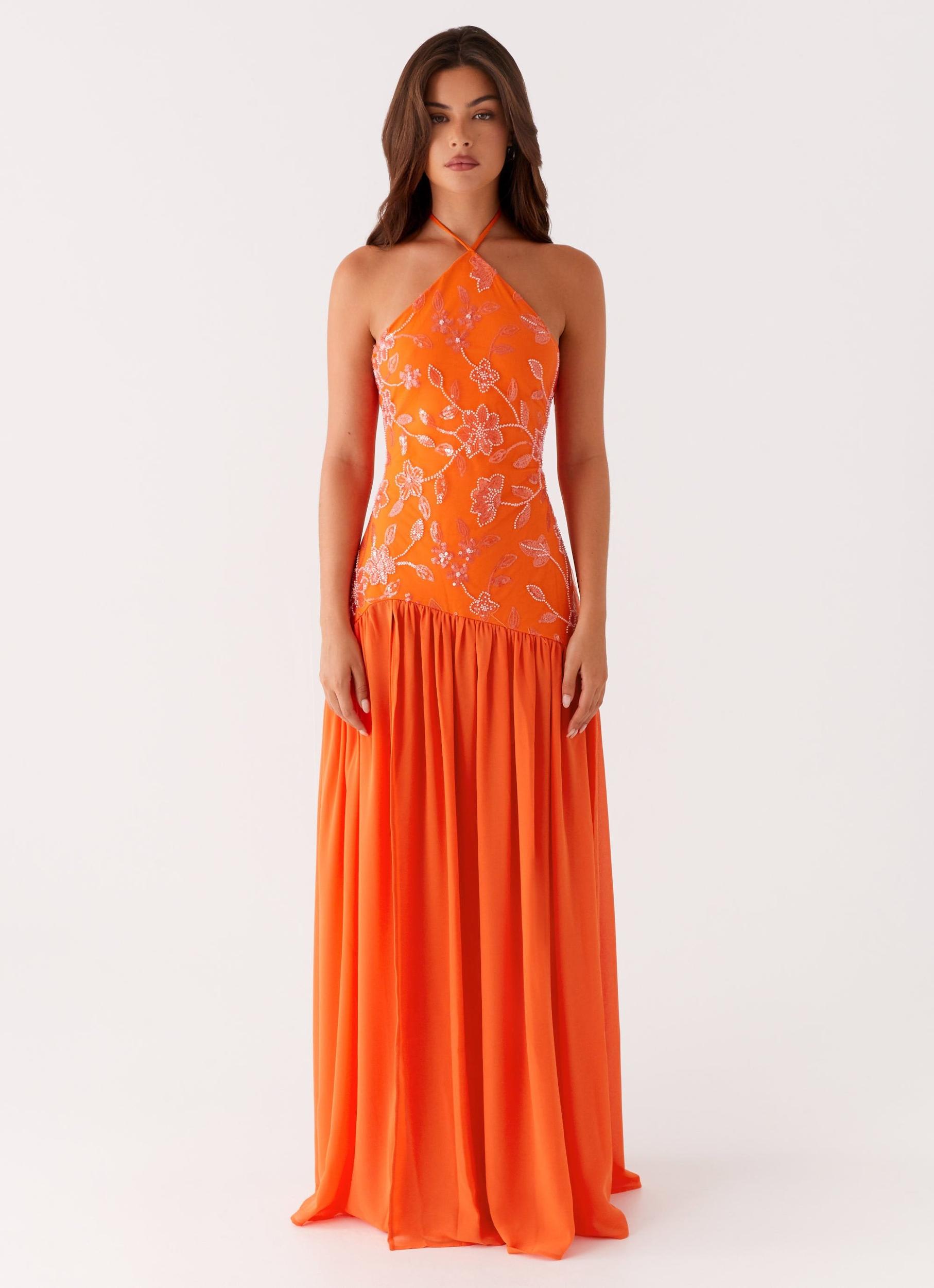 Janelle Beaded Maxi Dress - Orange Product Image