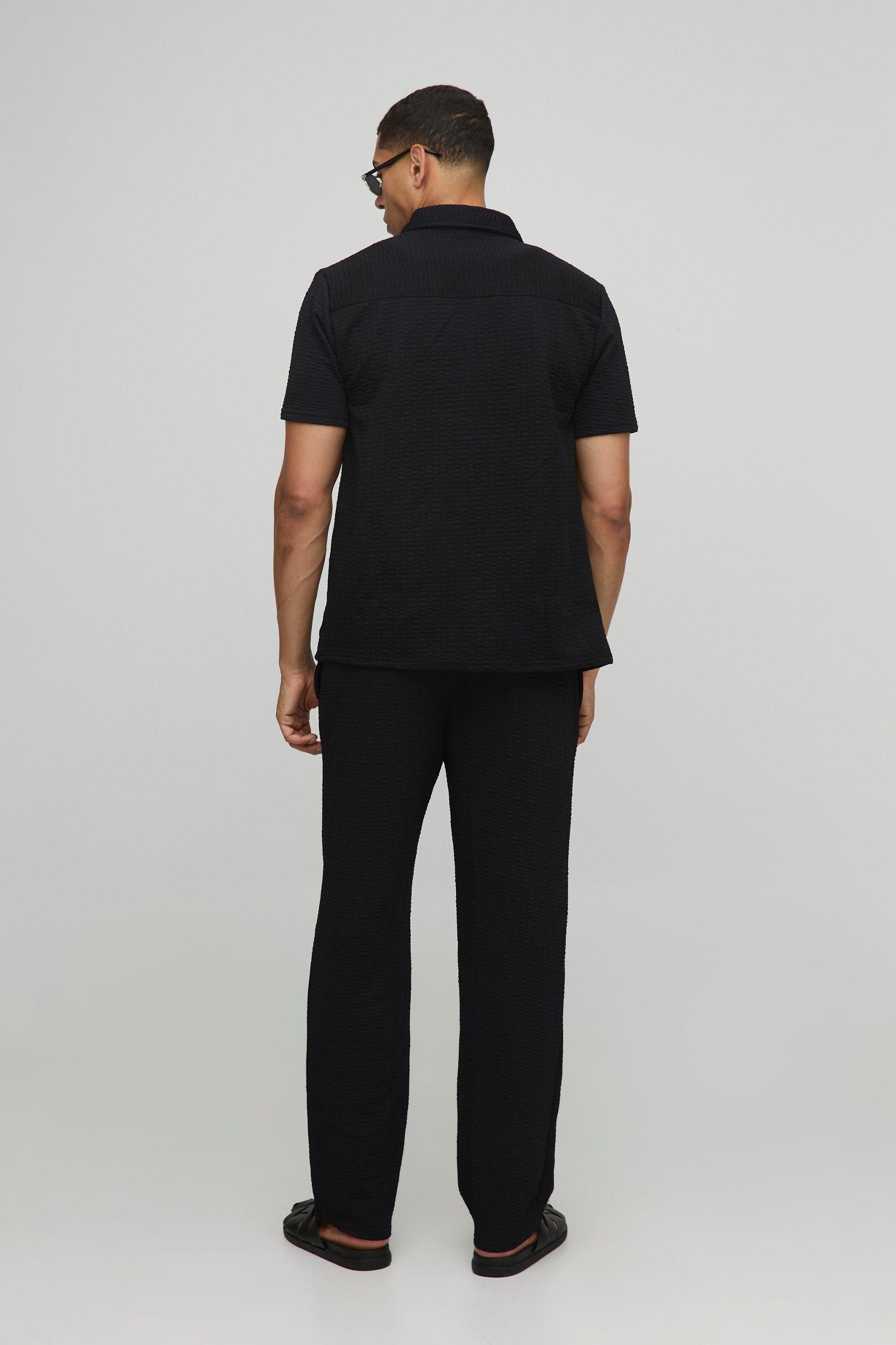 Short Sleeve Textured Stretch Shirt And Trousers Set | boohooMAN USA Product Image