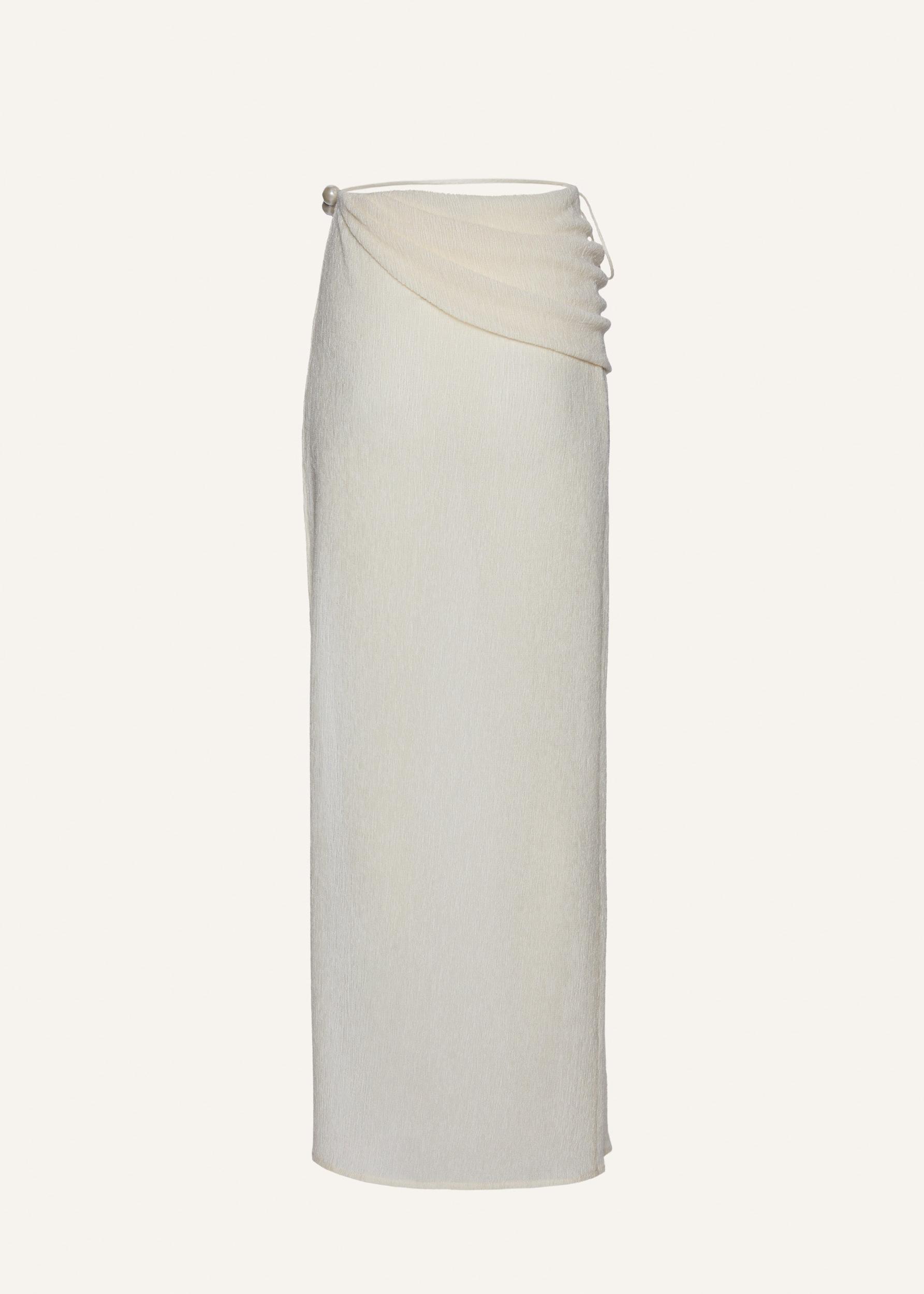 Asymmetrical pearl maxi skirt in cream Product Image