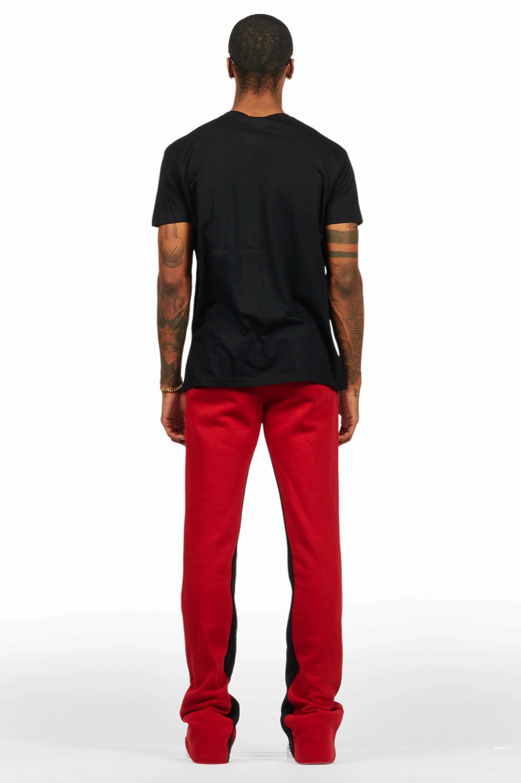 Kastell Black/Burgundy T-Shirt/Stacked Baggy Track Pant Set Male Product Image