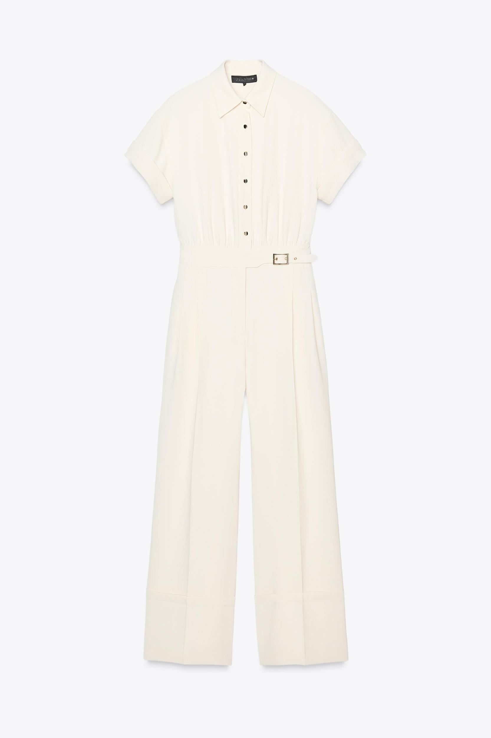 CREPE LONG JUMPSUIT WITH WAIST BUCKLE Product Image