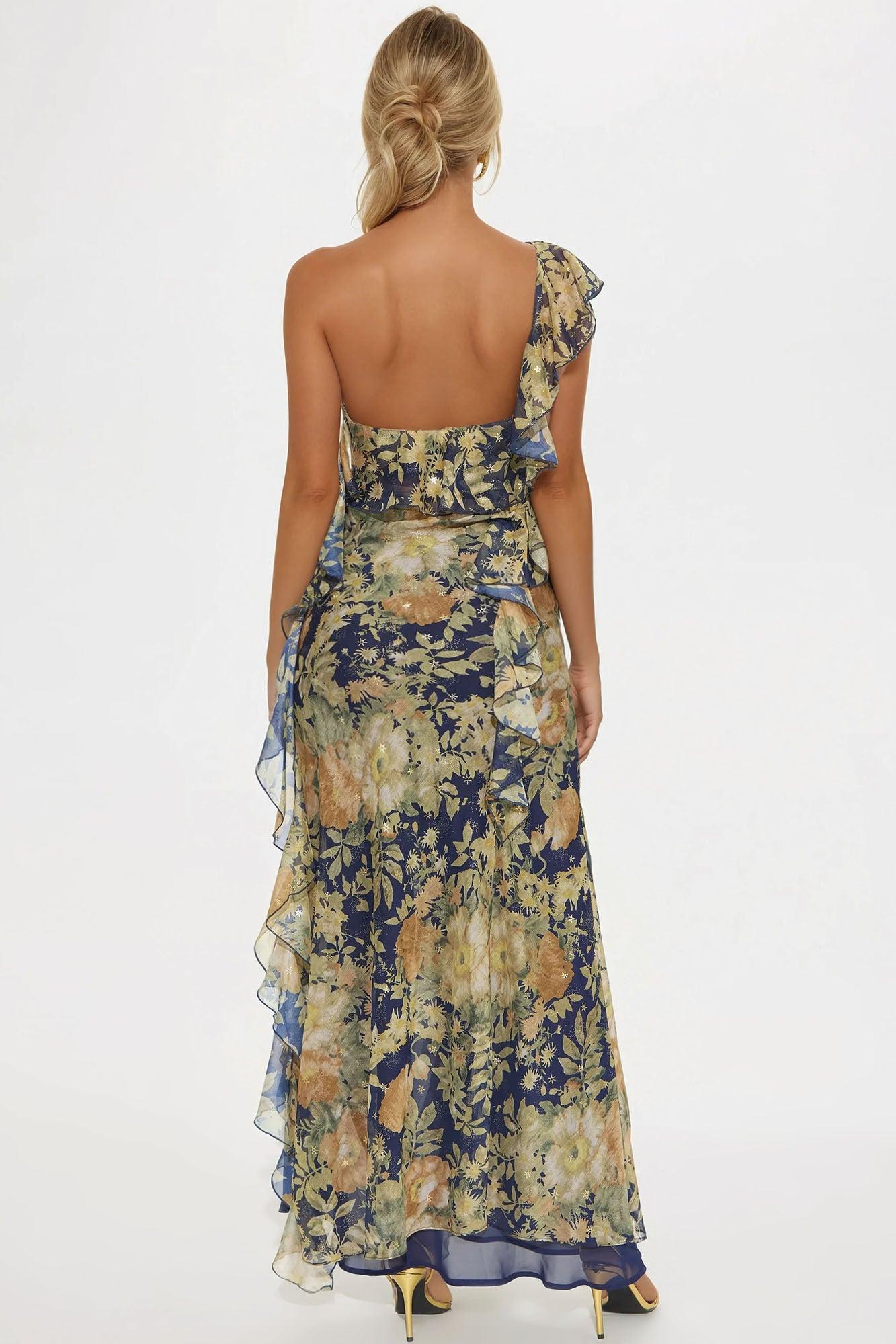 Selma Chiffon Maxi Dress - Navy/Multi Product Image