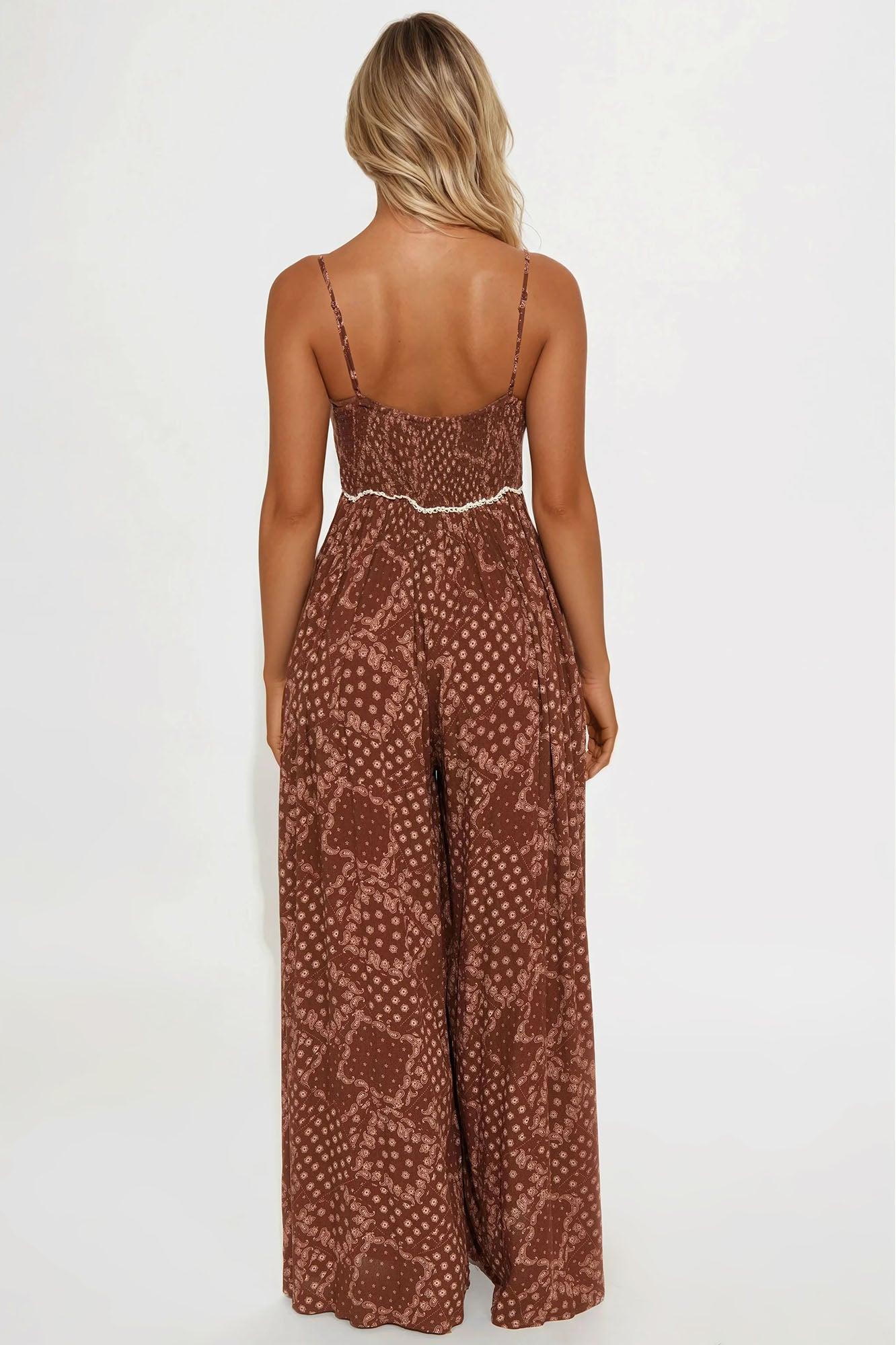Bethany Gauze Wide Leg Jumpsuit - Brown/combo Female Product Image