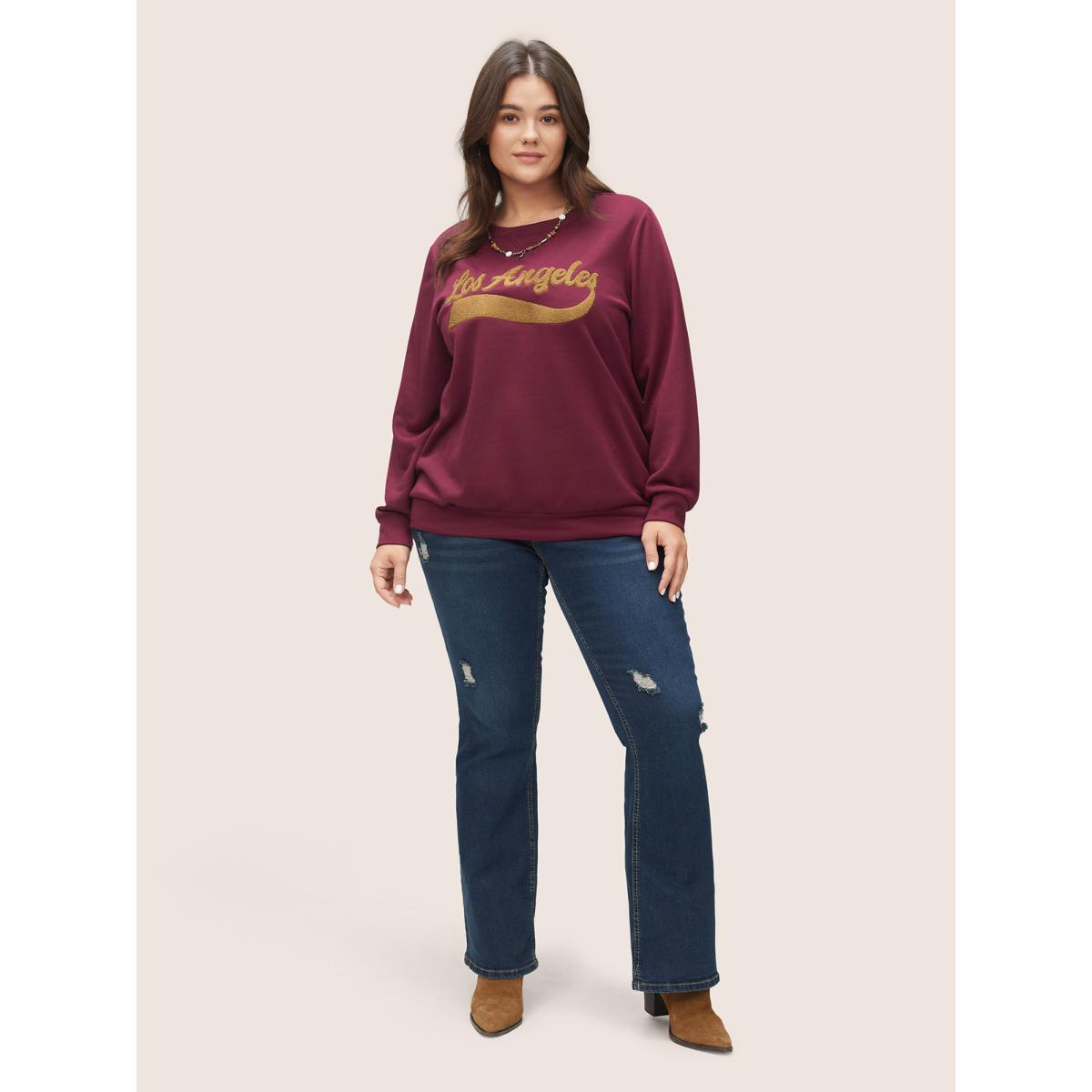 Plus Size Letter Graphic Towel Embroidered Sweatshirt Women RedViolet Casual Contrast Dailywear Sweatshirts BloomChic 22-24/3X Product Image