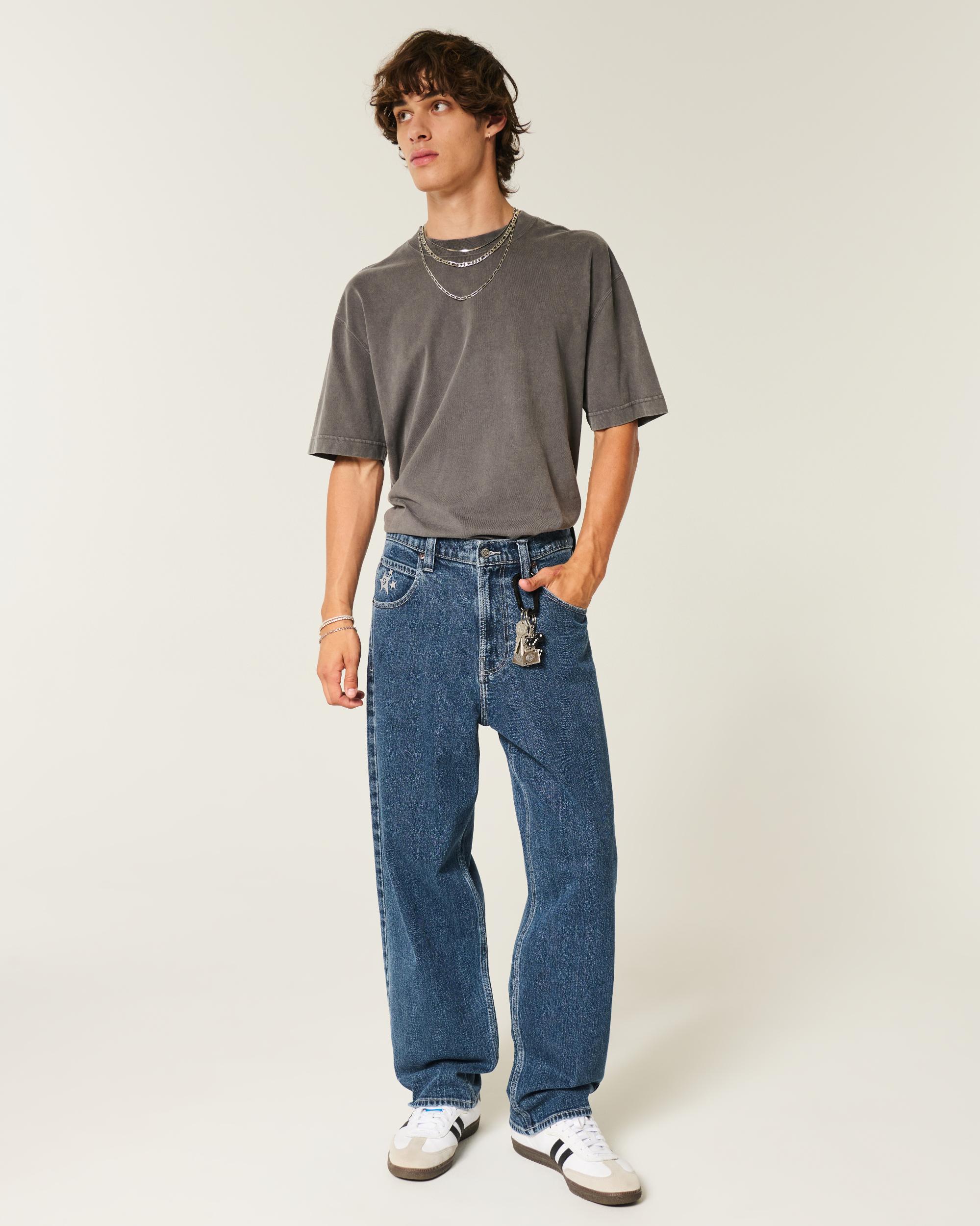 Medium Wash Star Graphic Skater Baggy Jeans Product Image