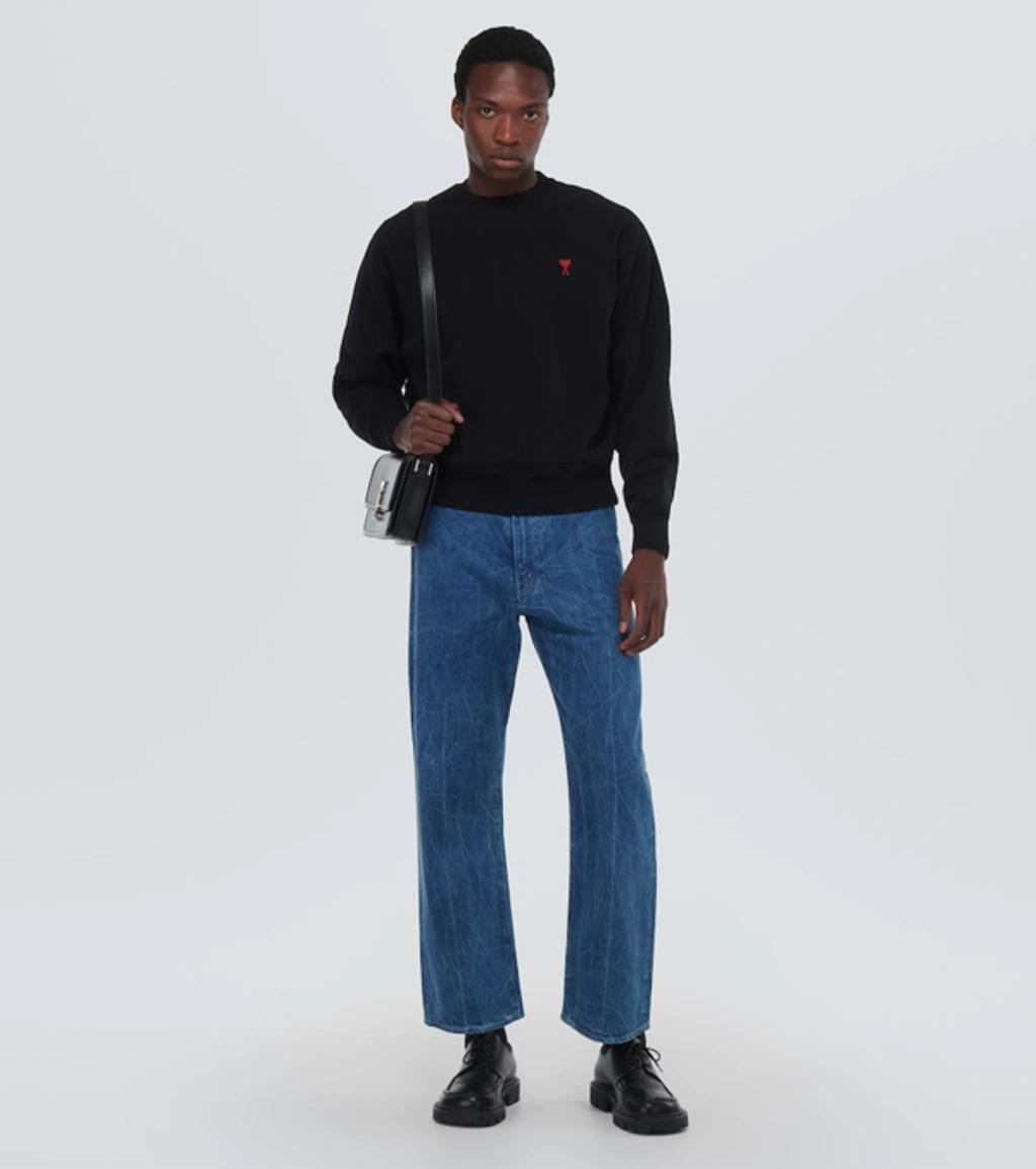 AMI ALEXANDRE MATTIUSSI Ami Classic Black Sweater With Round Neckline And Emblem Detail Product Image