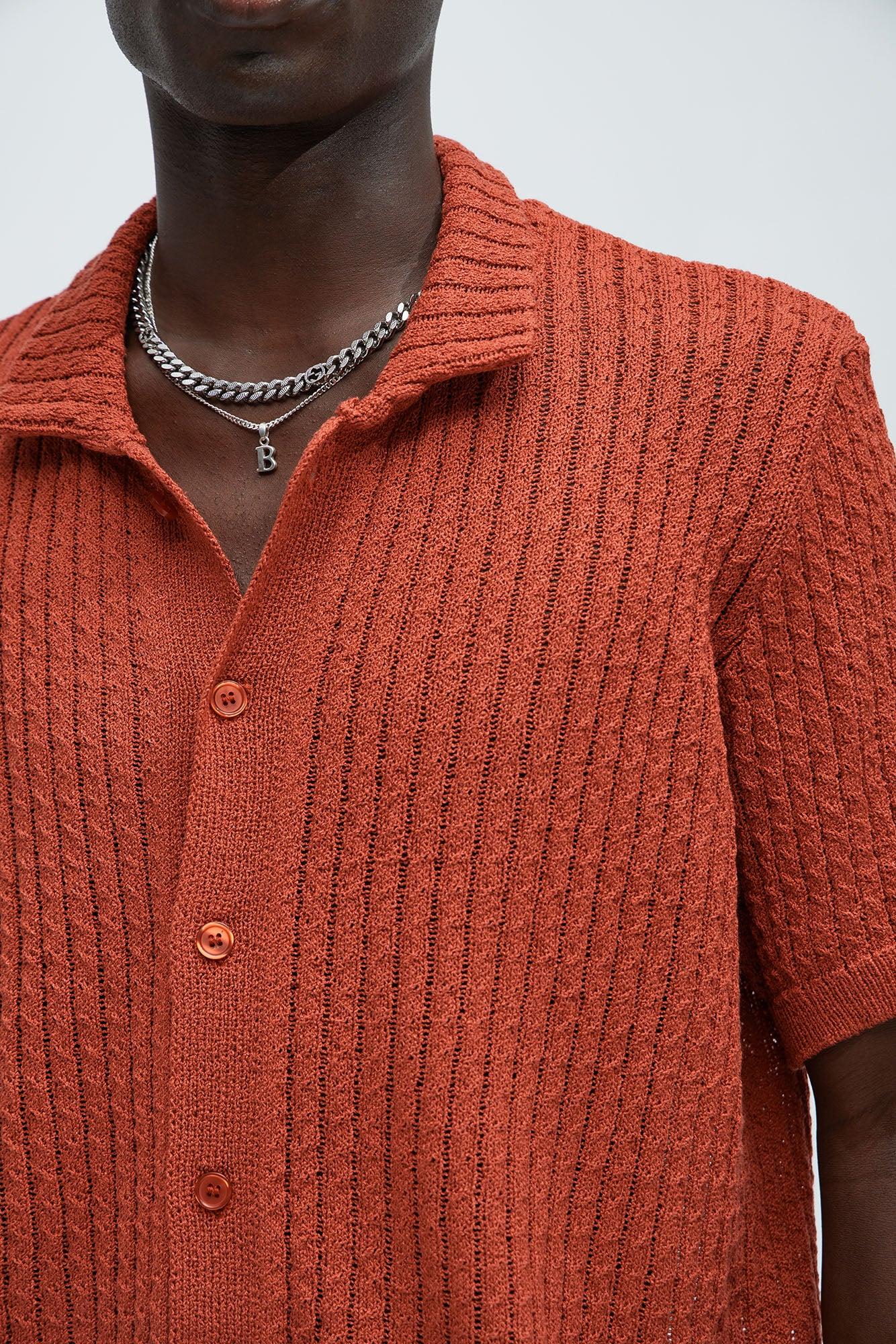 Perez Stripe Knit Shirt - Rust Product Image