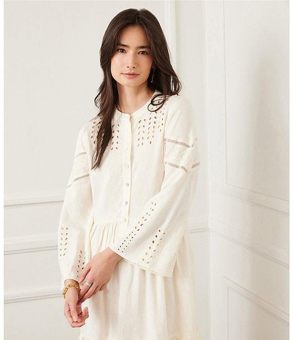 Karen Kane Linen Blend Flare Sleeve Embroidered Tiered Dress Product Image