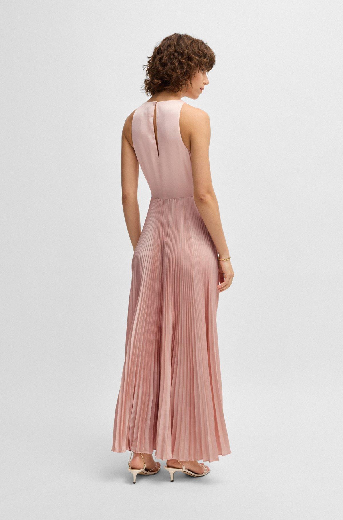 Maxi dress in hammered satin with plissé skirt Product Image