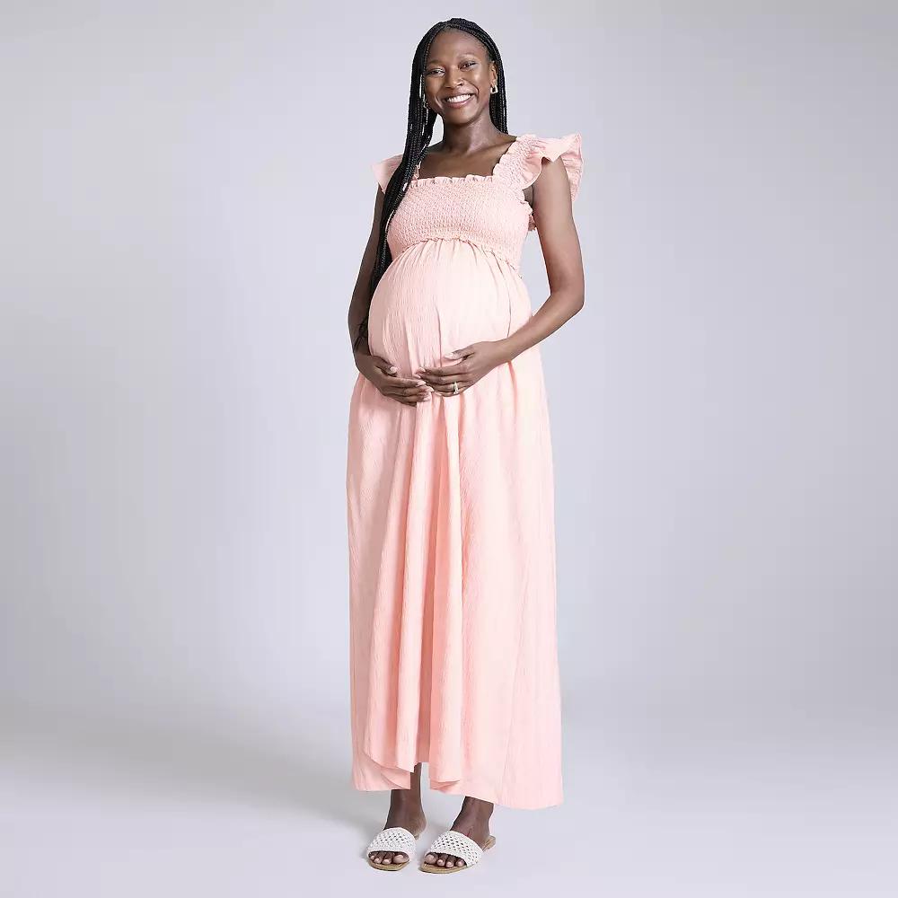 Maternity Motherhood® Sleeveless Ruffle Shoulder Smocked Dress, Women's,  Product Image