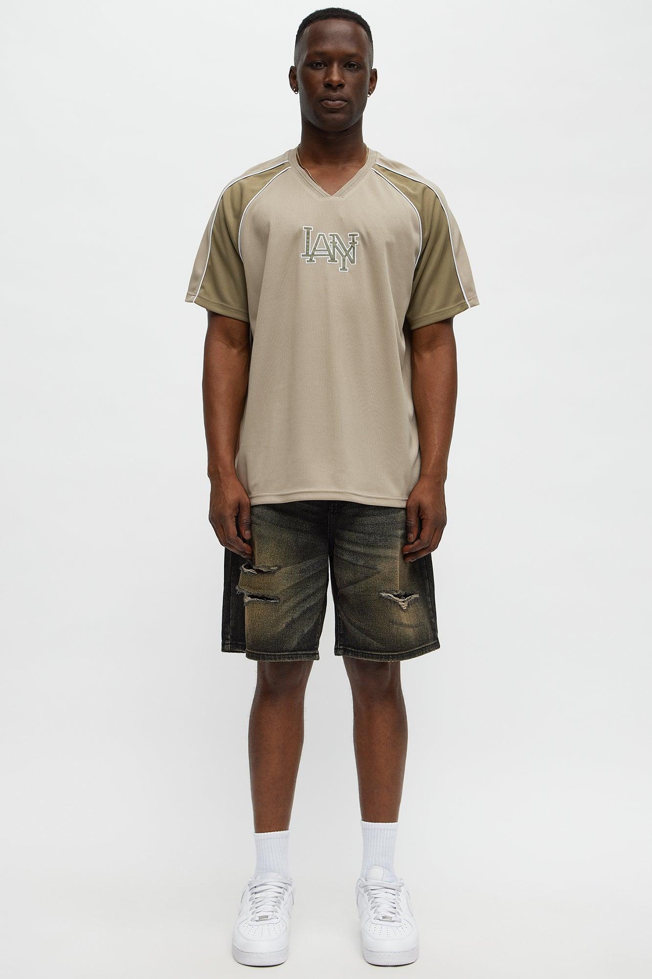 V Neck NY LA Applique Tee - Stone Product Image