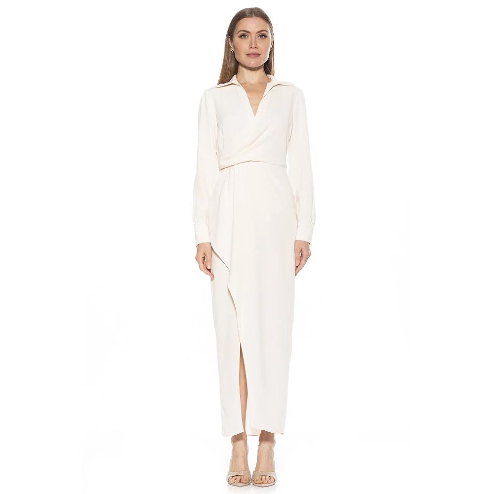 Women's ALEXIA ADMOR Diamond Draped Long Sleeve Maxi Dress,  Product Image