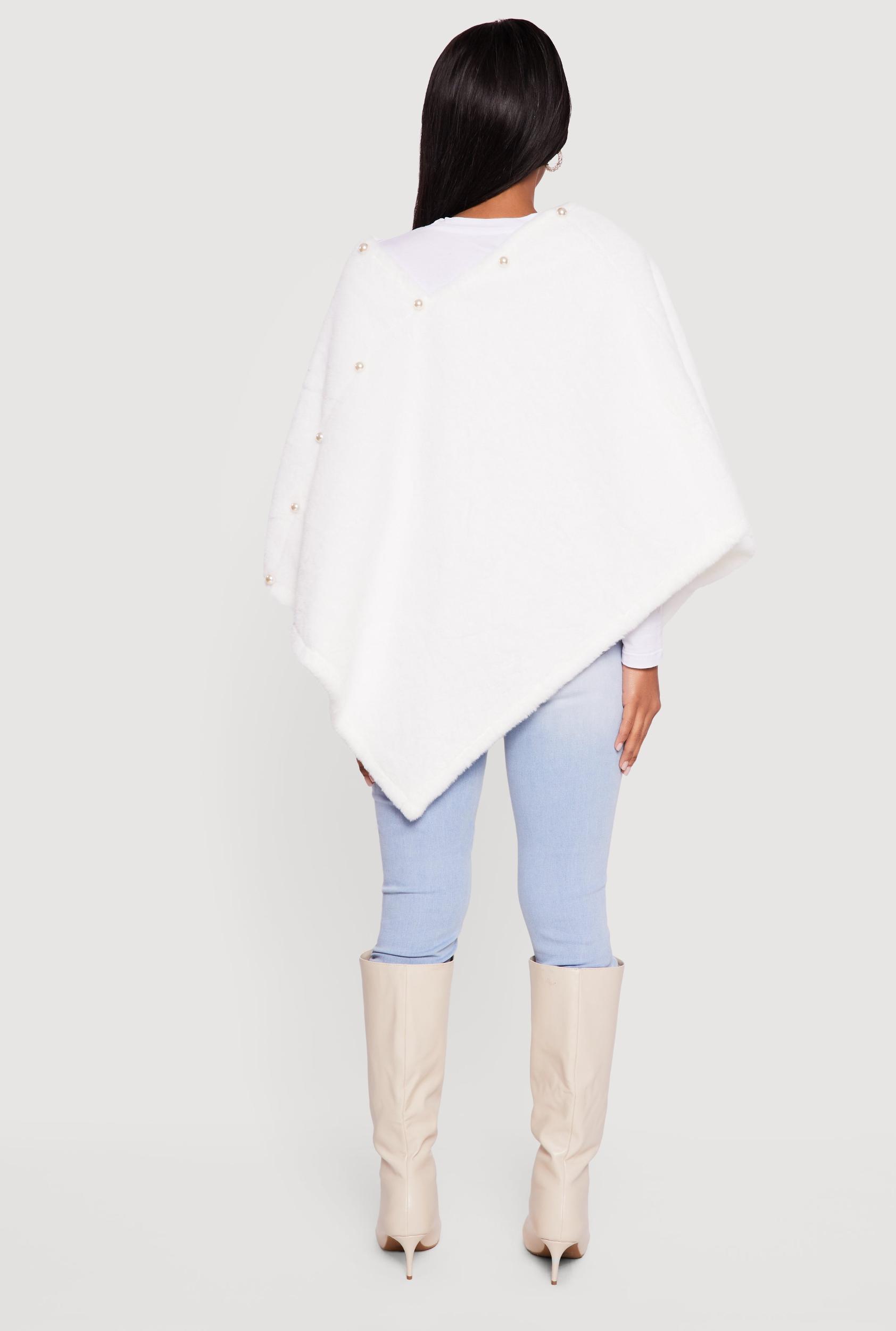 Faux Pearl Detail Faux Fur Poncho Female Product Image