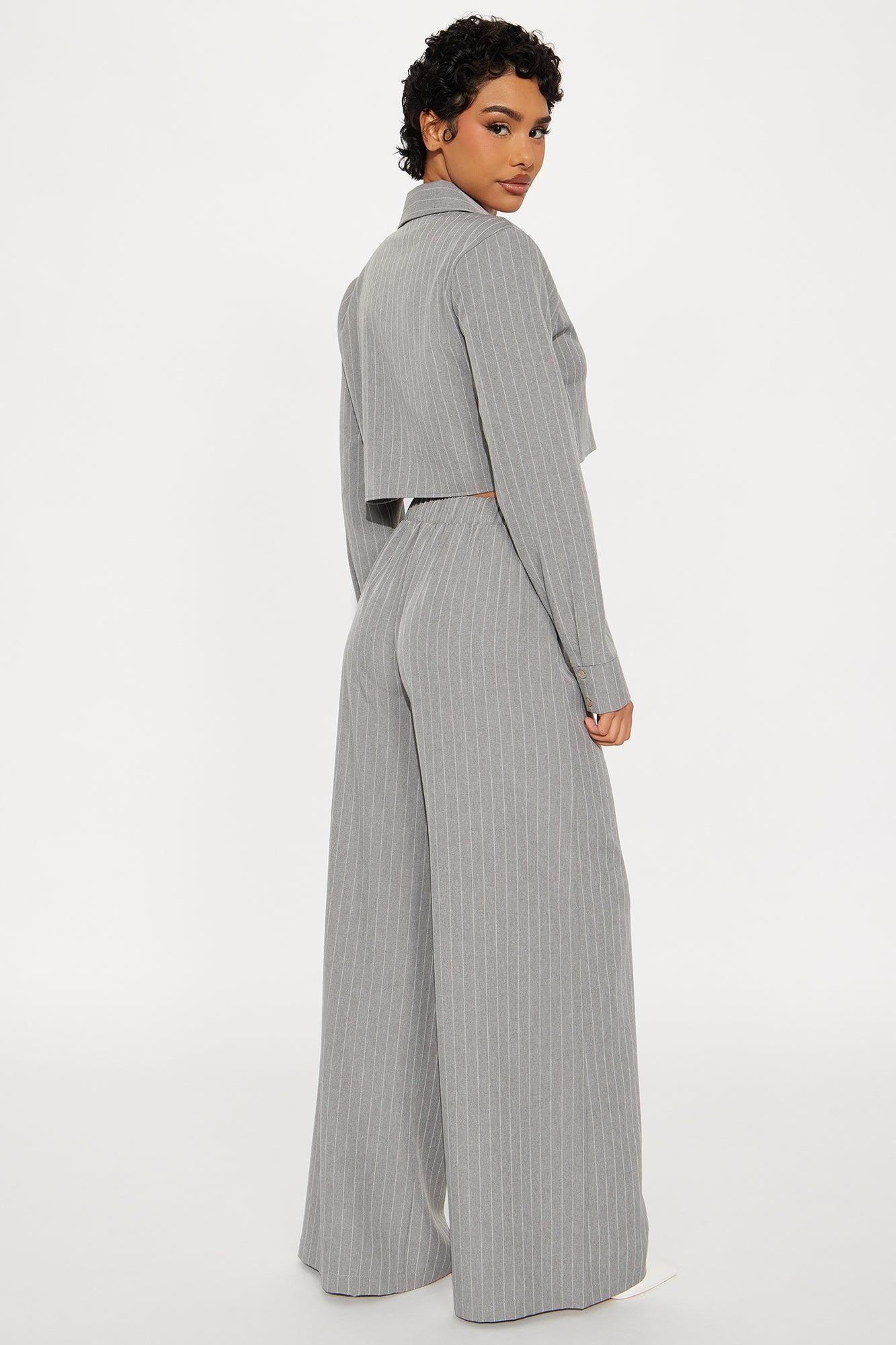 Suit Yourself Pinstripe Pant Set - Grey Female Product Image