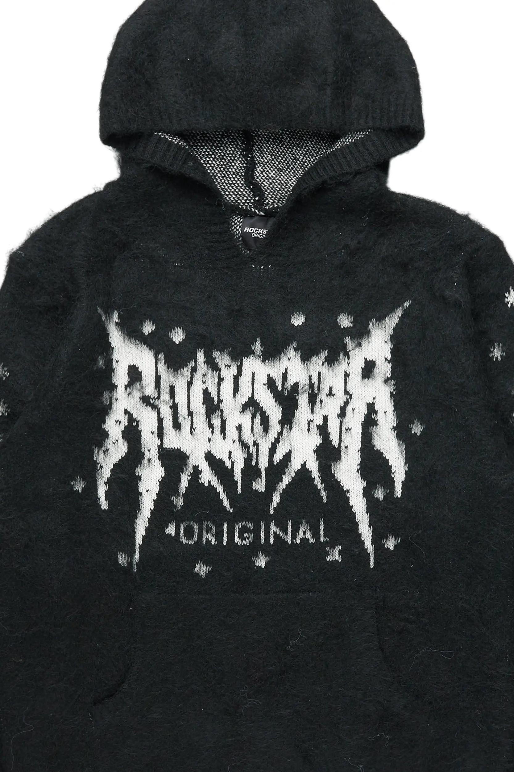 Raymond Black Graphic Knitted Mohair Hoodie Male Product Image
