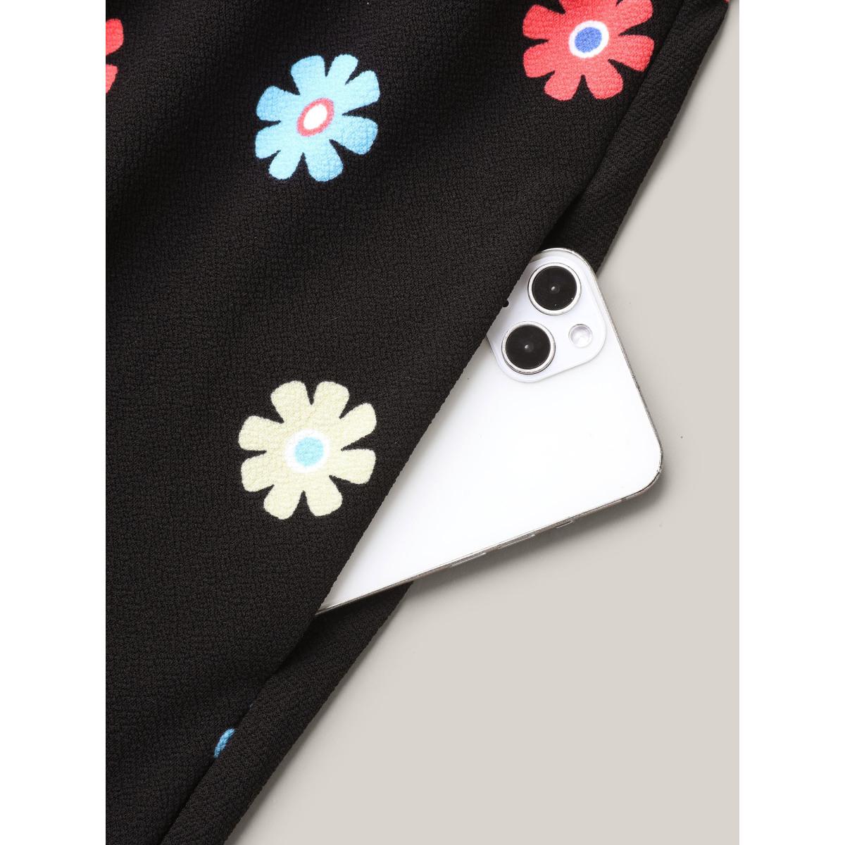 Plus Size Stretchy-Waist Floral Print Pockets Midi Dress Black Women Leisure Texture Knit Dresses Bloomchic 14-16/1X Product Image