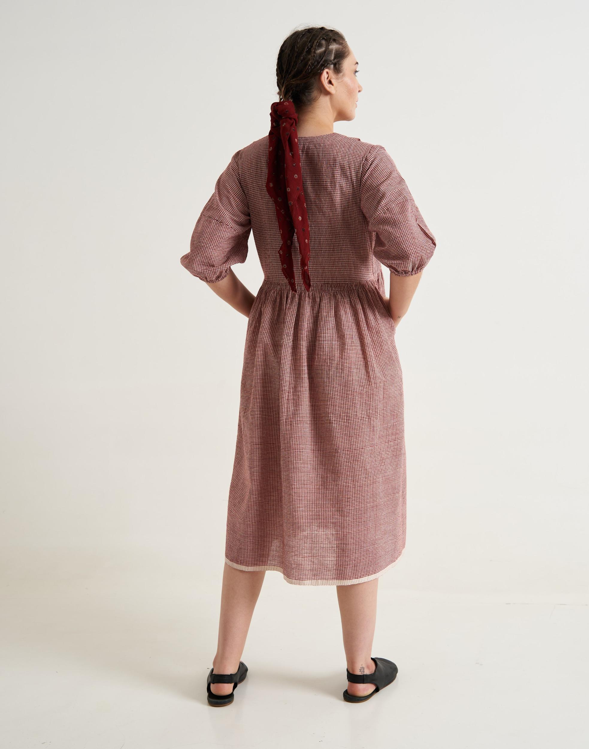 Crimson Checkered Wrap on Dress Product Image