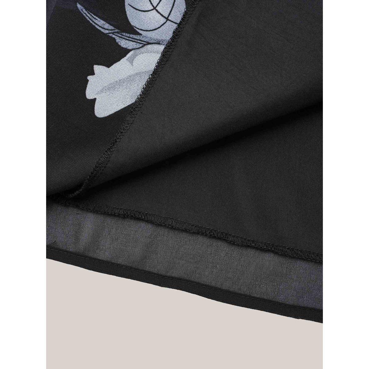 Plus Size Black Chiffon Floral Round Neck Shirt Women Timeless Short sleeve Round Neck Elegant Blouses BloomChic 30/6X Product Image