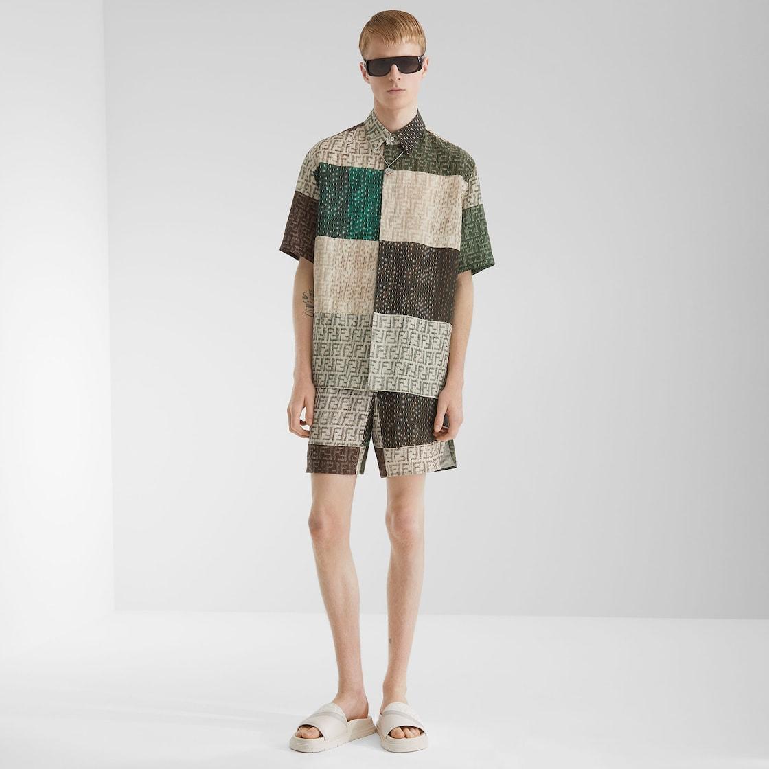 Fendi Diagonal SlidesWhite FF jacquard and leather slides Product Image