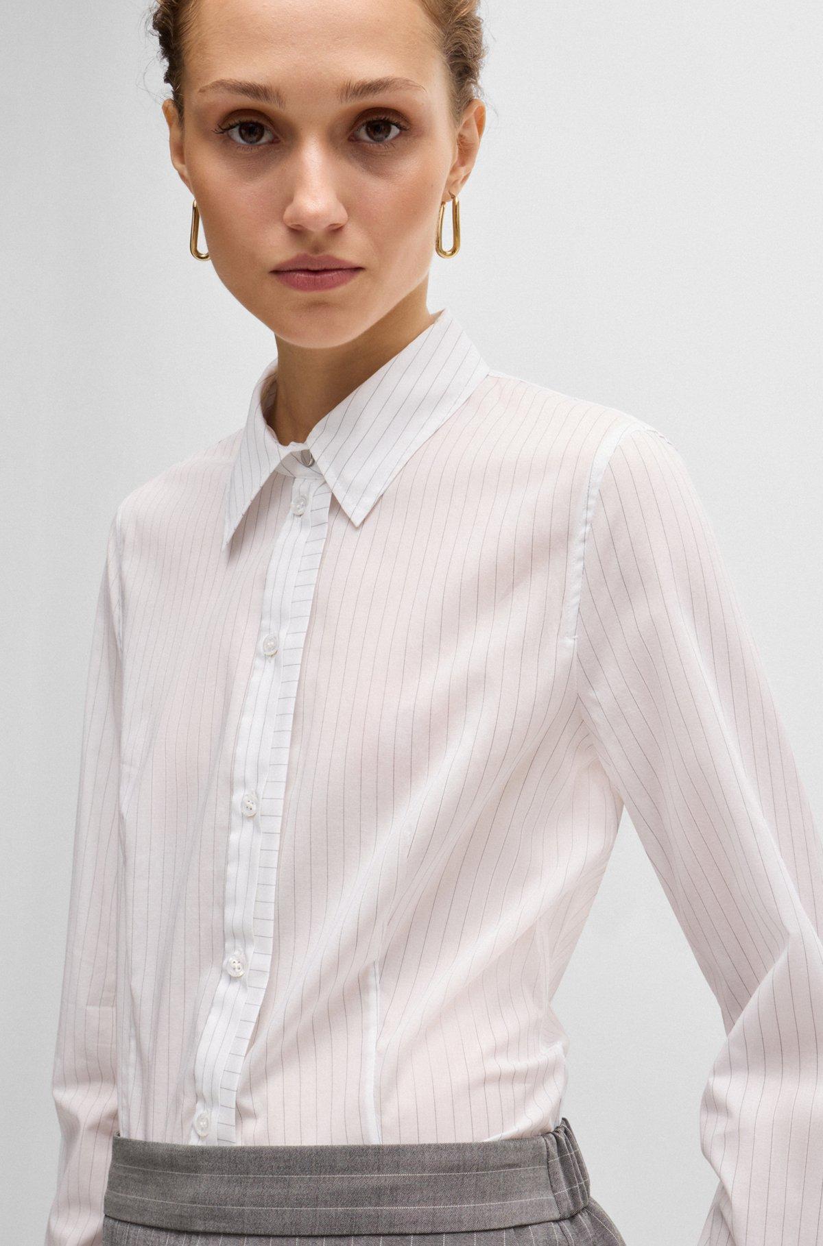 Long-sleeved blouse in pinstripe cotton Product Image