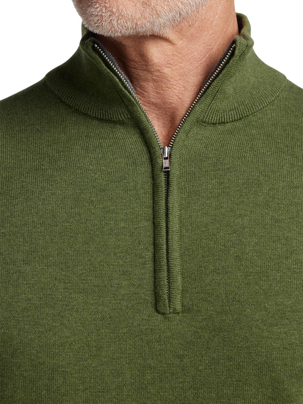 Supima Cotton Quarter Zip Mock Neck Sweater - Olive Product Image