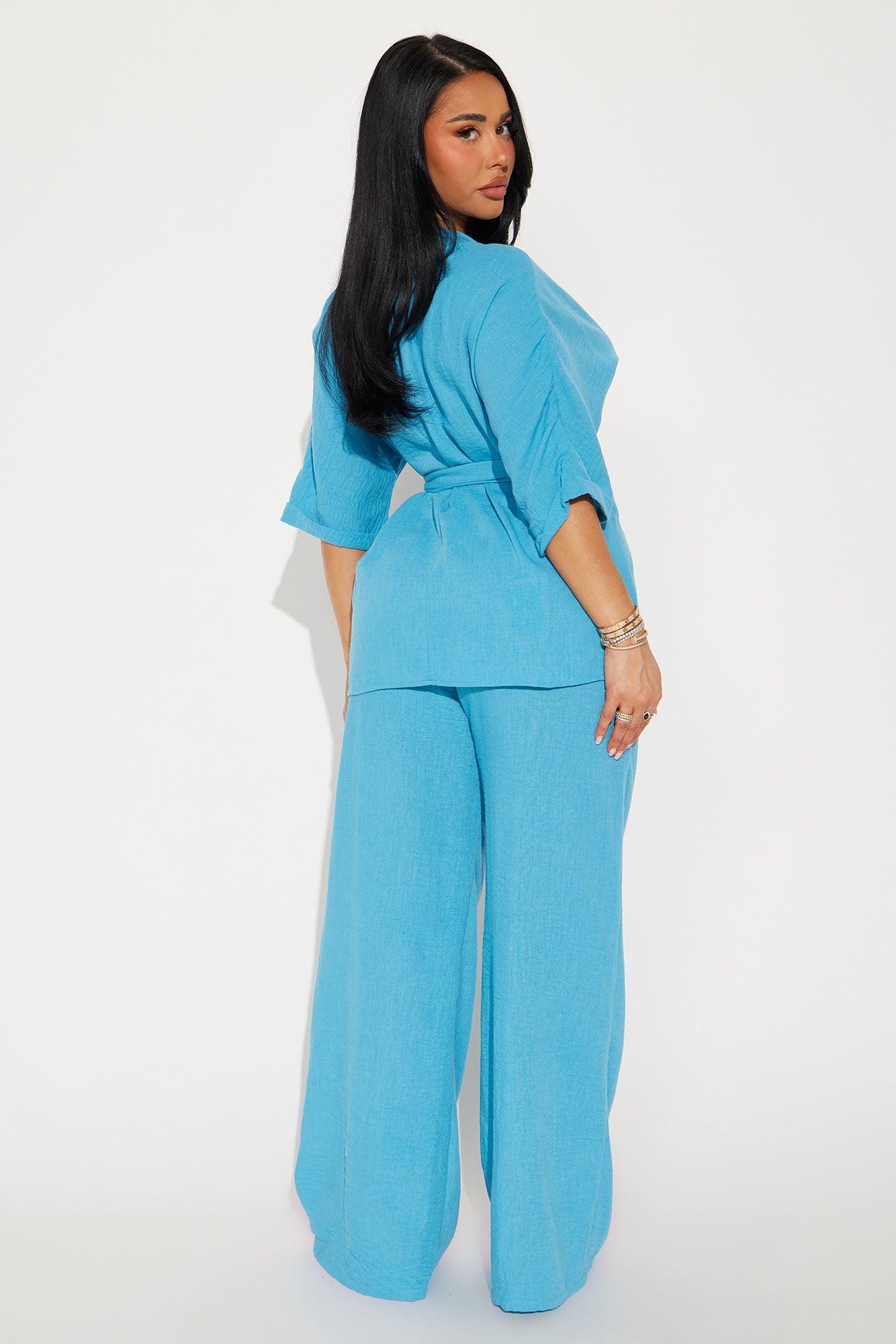 Perfect Getaway Linen Pant Set - Aqua Product Image